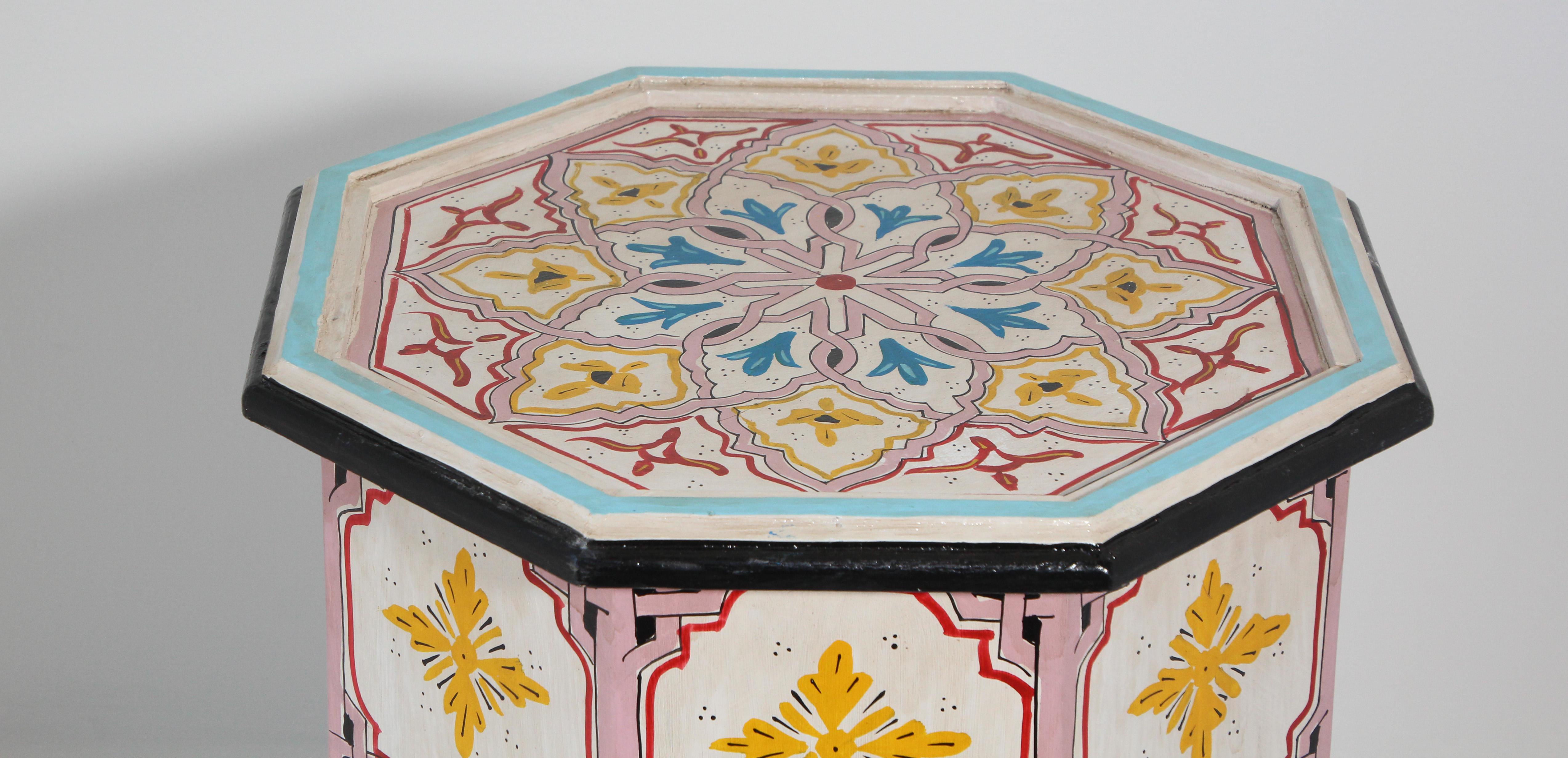 Pair of Moroccan Hand Painted Pedestal Tables 1