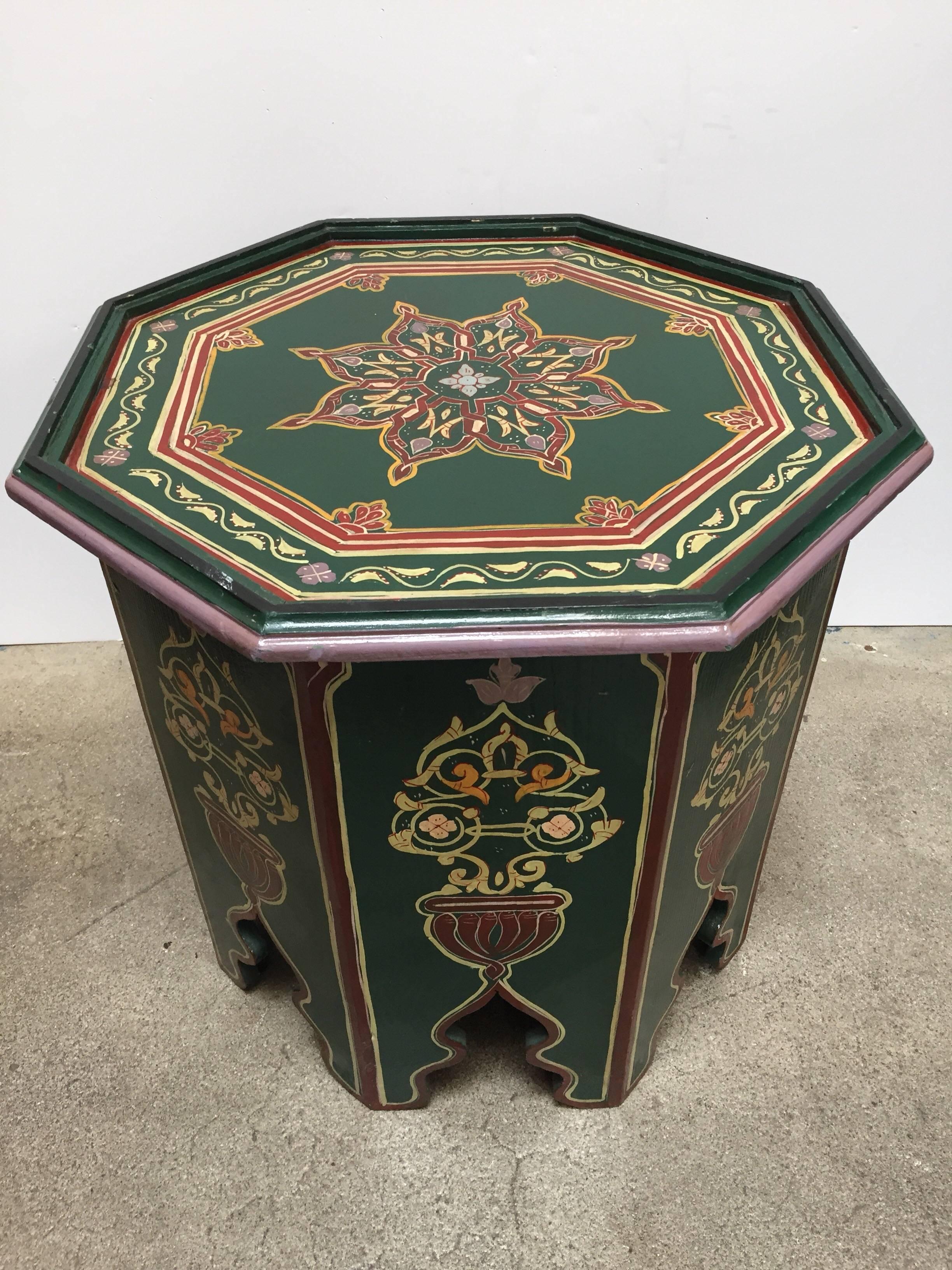 Hand-Crafted Pair of Moroccan Hand Painted Table with Moorish Designs
