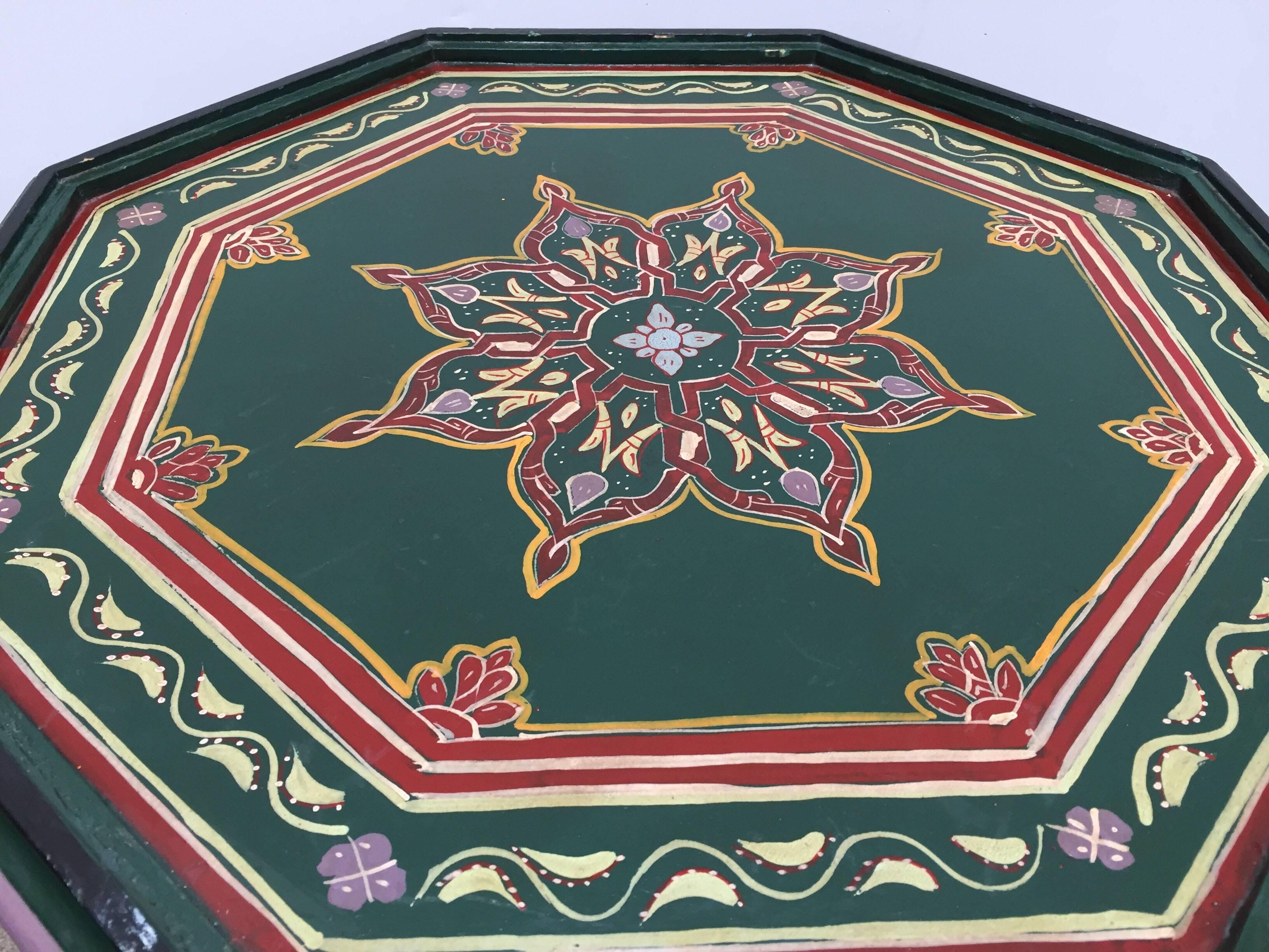 Pair of Moroccan Hand Painted Table with Moorish Designs In Good Condition In North Hollywood, CA