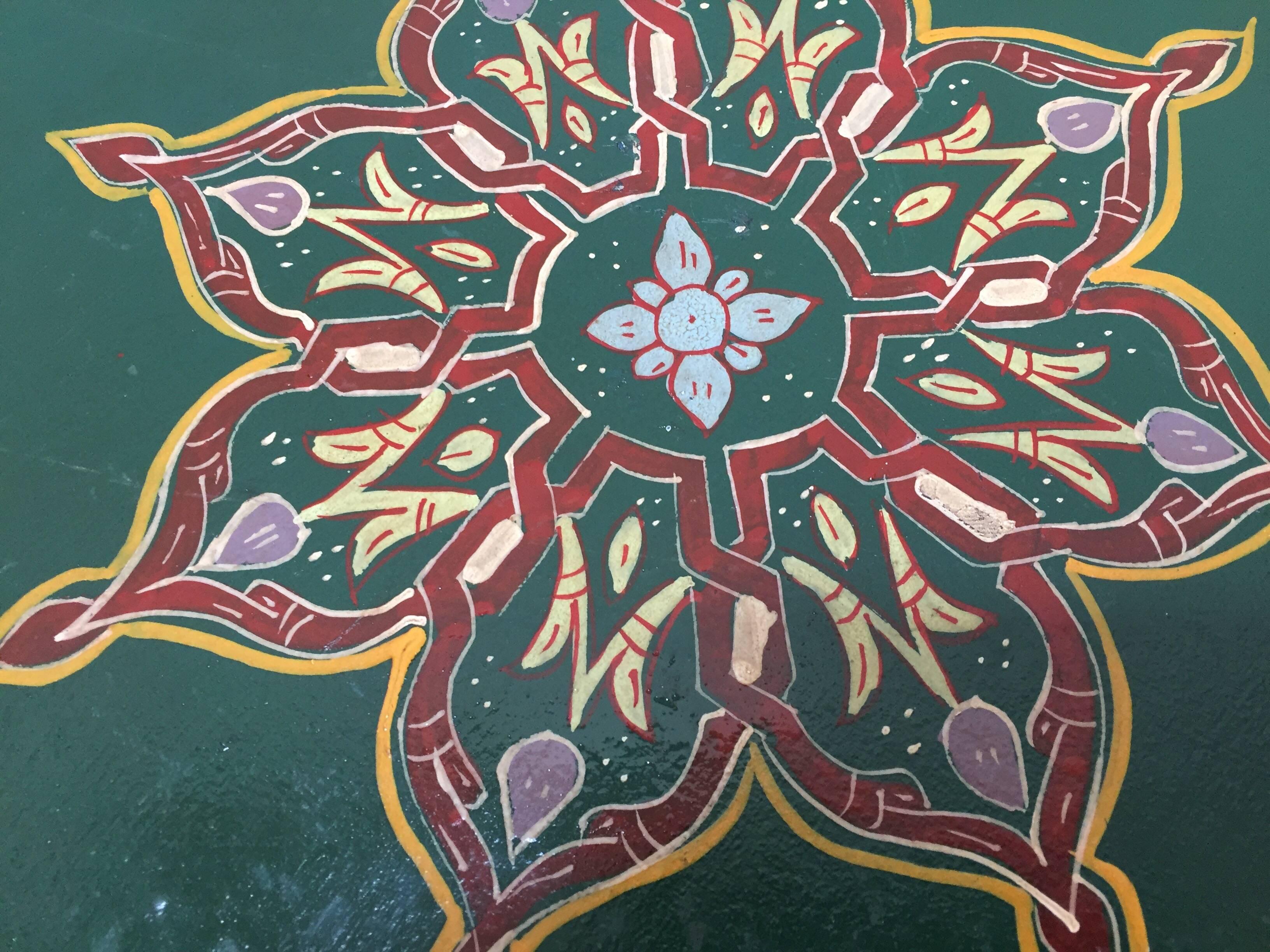 Wood Pair of Moroccan Hand Painted Table with Moorish Designs