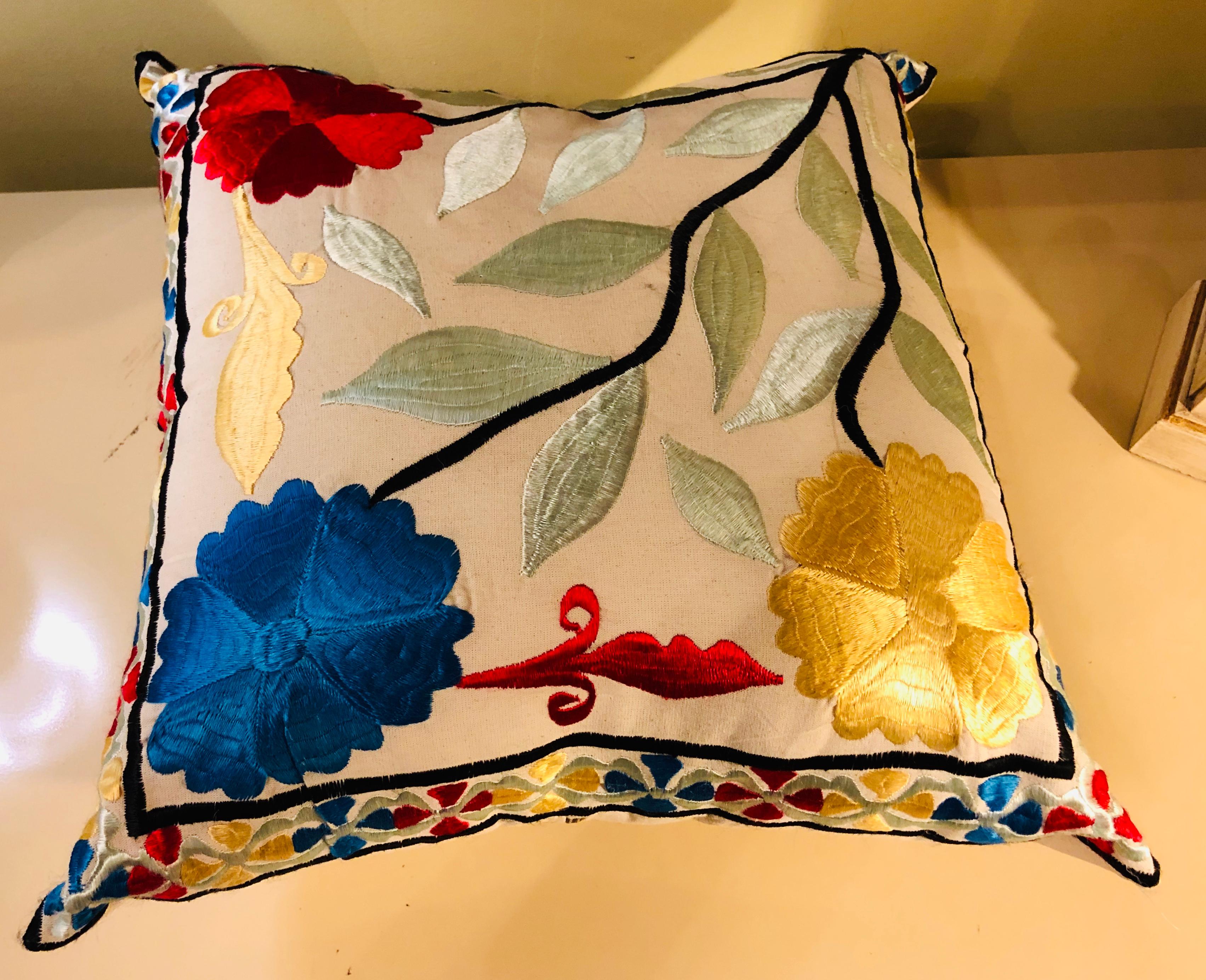 Moorish Pair of Moroccan Handmade Embroidered Pillows
