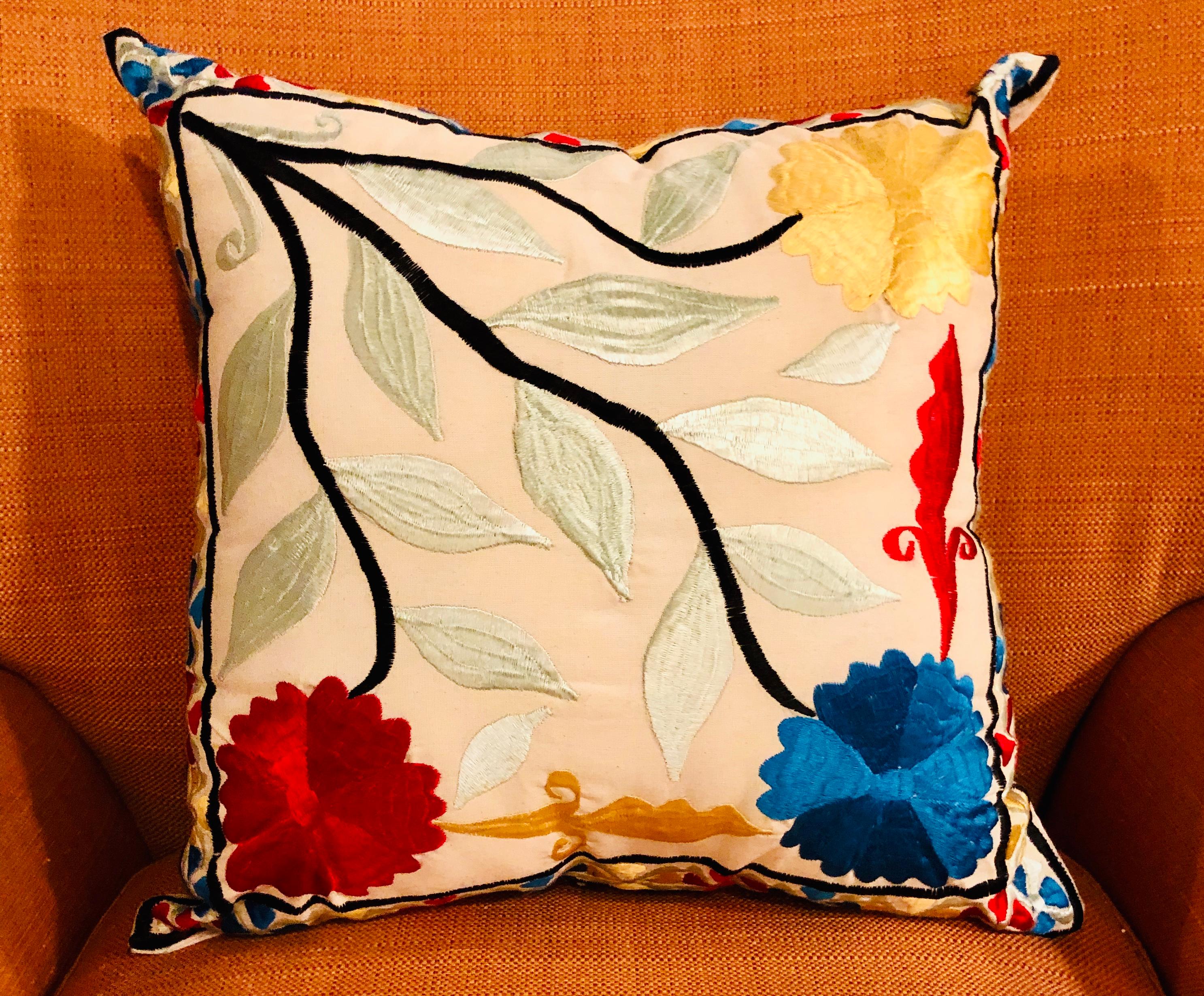 Contemporary Pair of Moroccan Handmade Embroidered Pillows