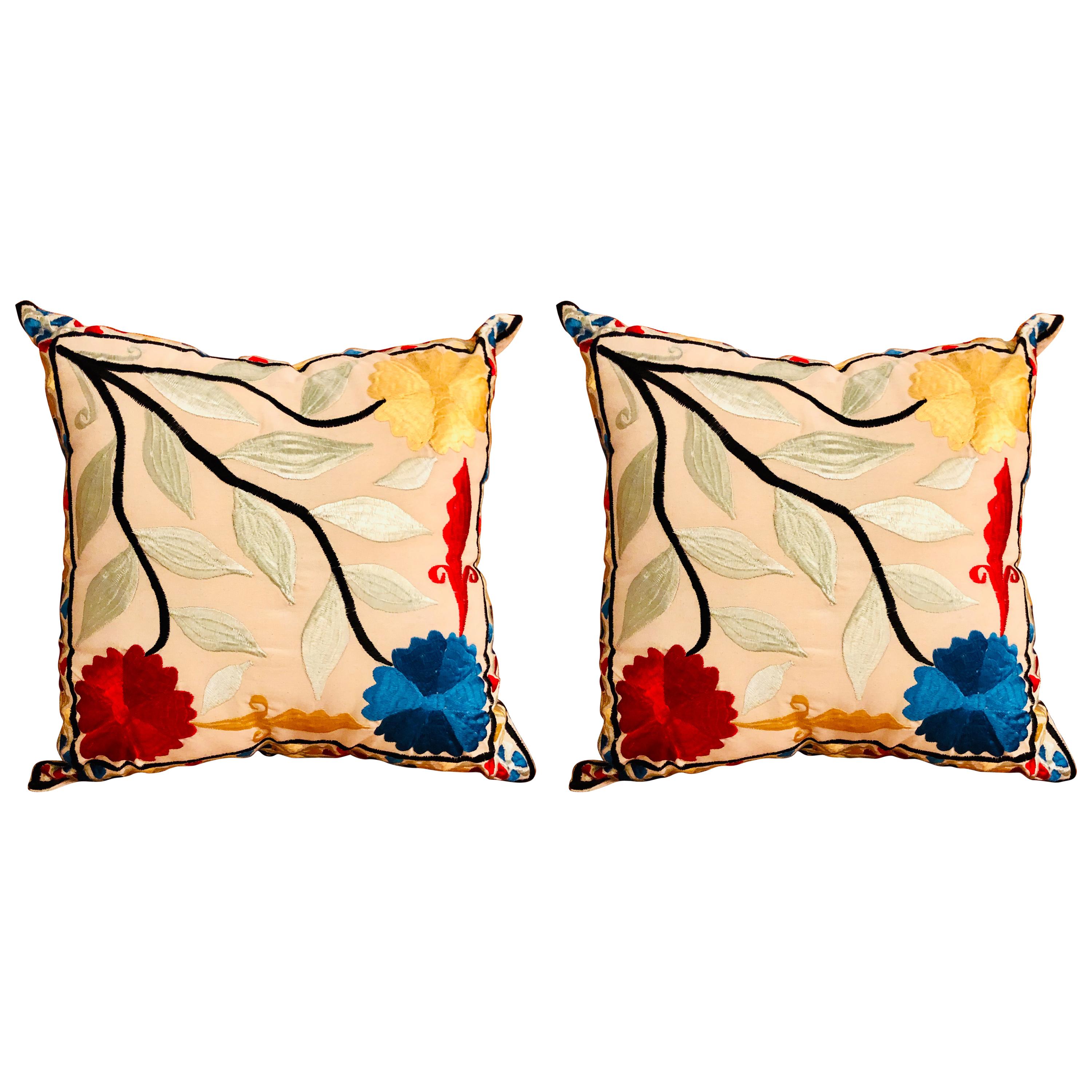 Pair of Moroccan Handmade Embroidered Pillows