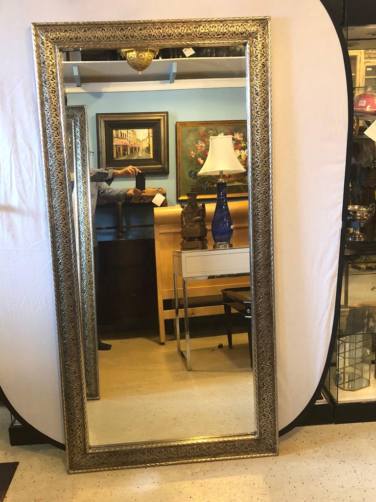 Pair of Moroccan Hollywood Regency Large Wall / Floor Pier Silver Metal