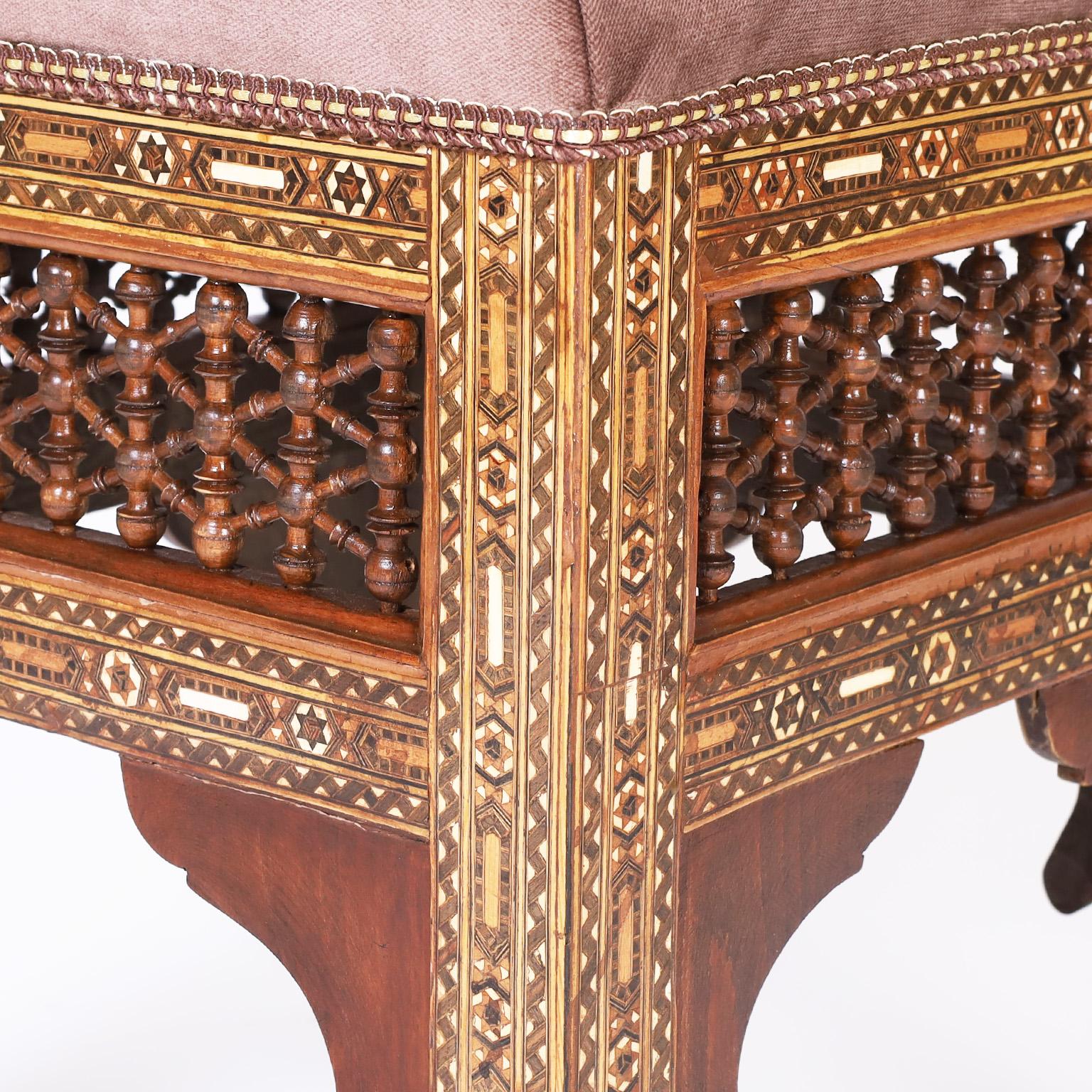 Inlay Pair of Moroccan Inlaid Benches or Stools