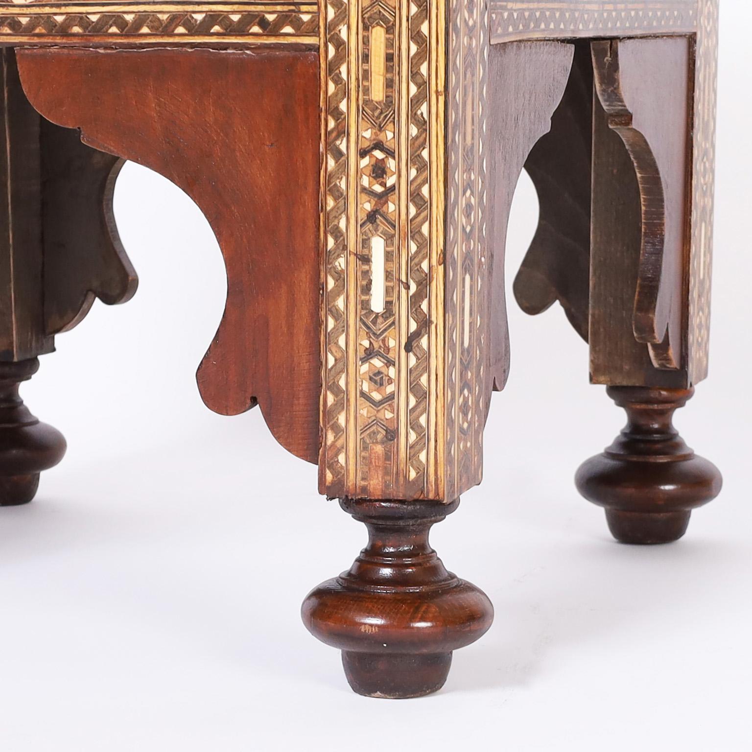 Satinwood Pair of Moroccan Inlaid Benches or Stools