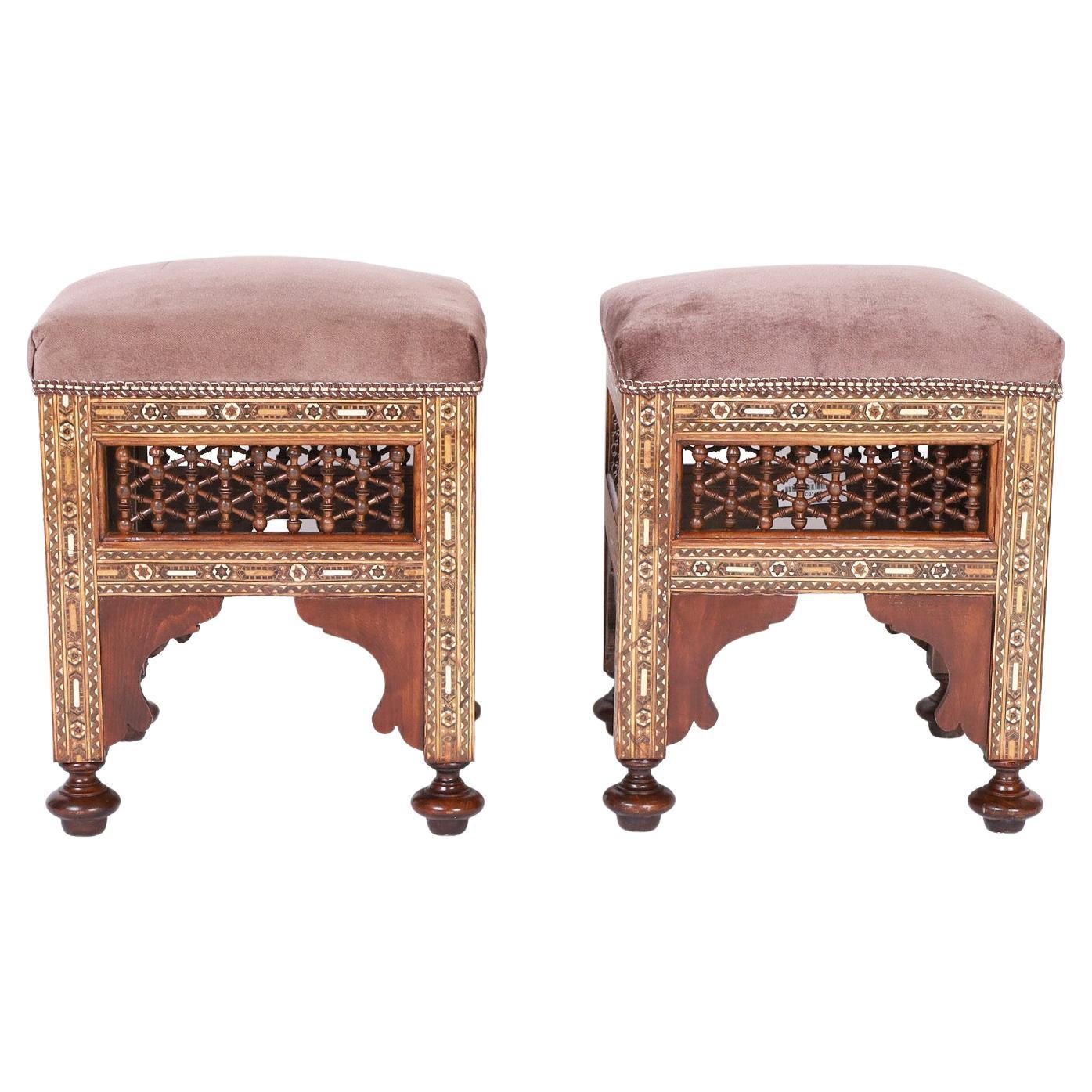 Pair of Moroccan Inlaid Benches or Stools