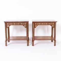 Pair of Moroccan Inlaid Two Tiered Stands