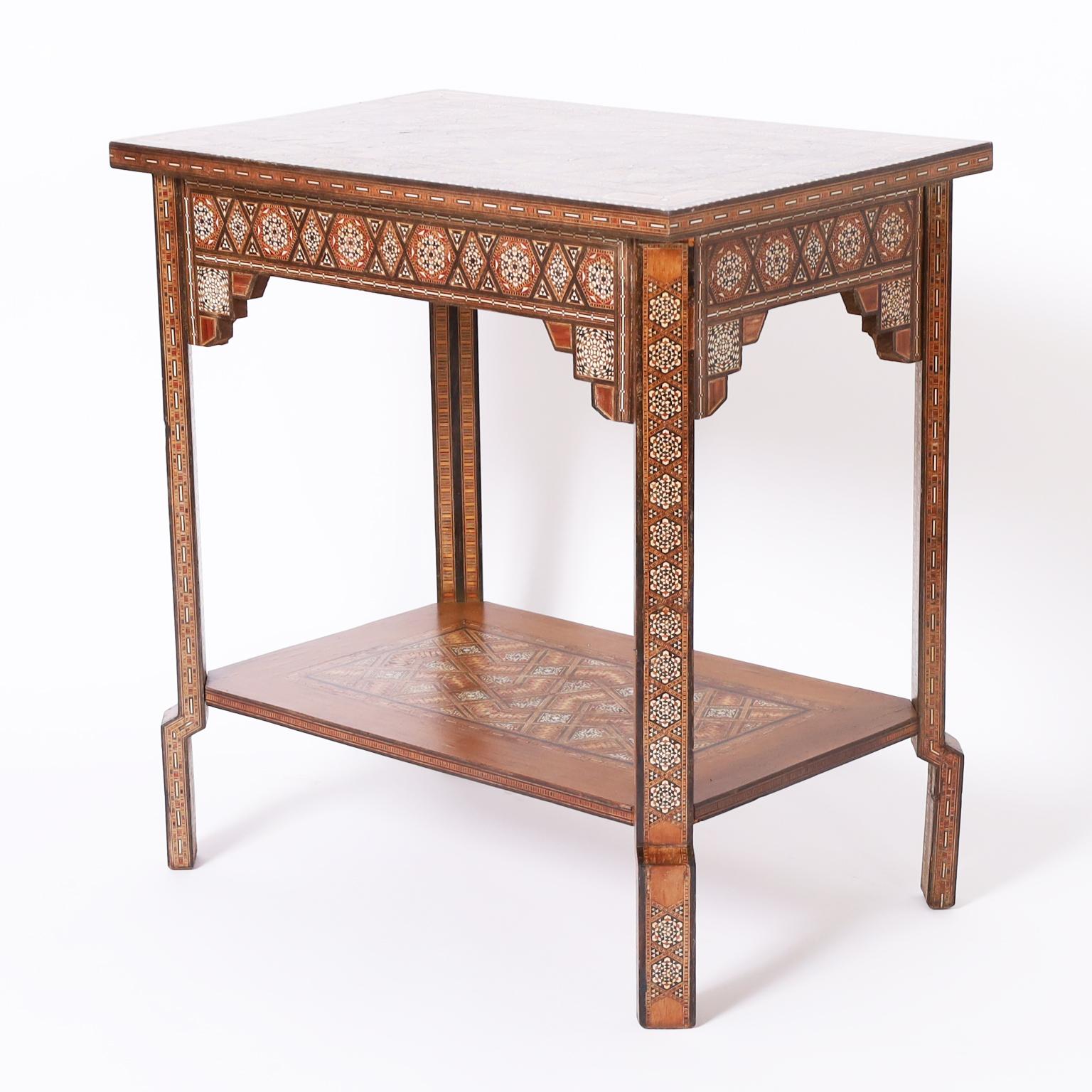 Moorish Pair of Moroccan Inlaid Two Tiered Stands
