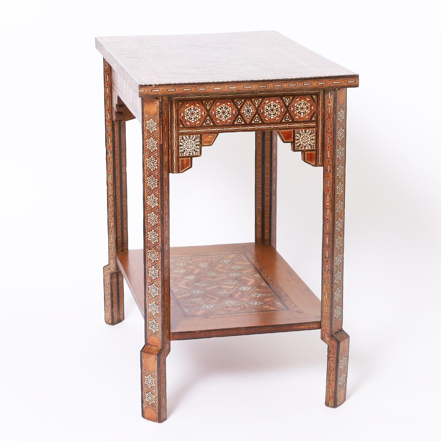 Inlay Pair of Moroccan Inlaid Two Tiered Stands