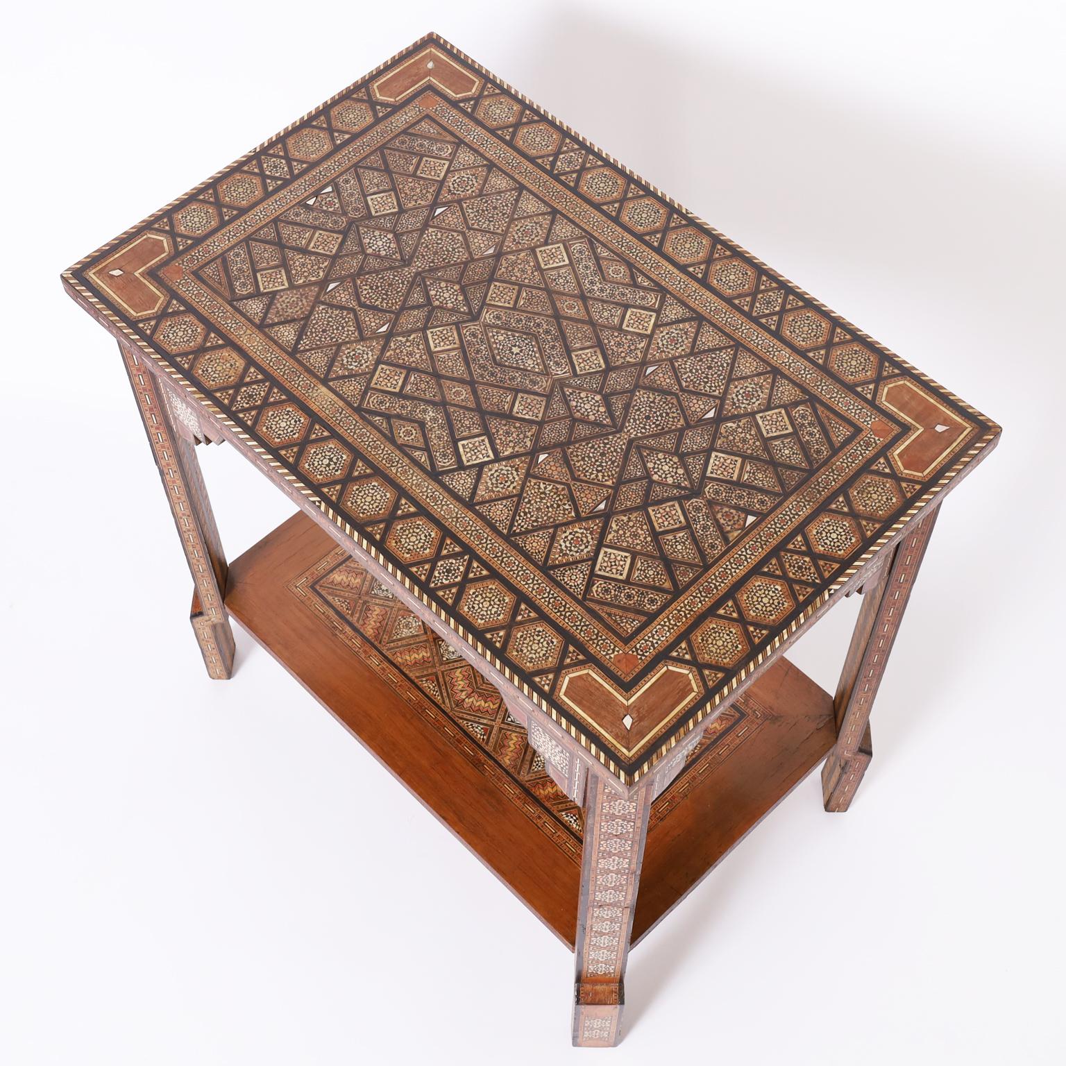 Pair of Moroccan Inlaid Two Tiered Stands In Good Condition In Palm Beach, FL