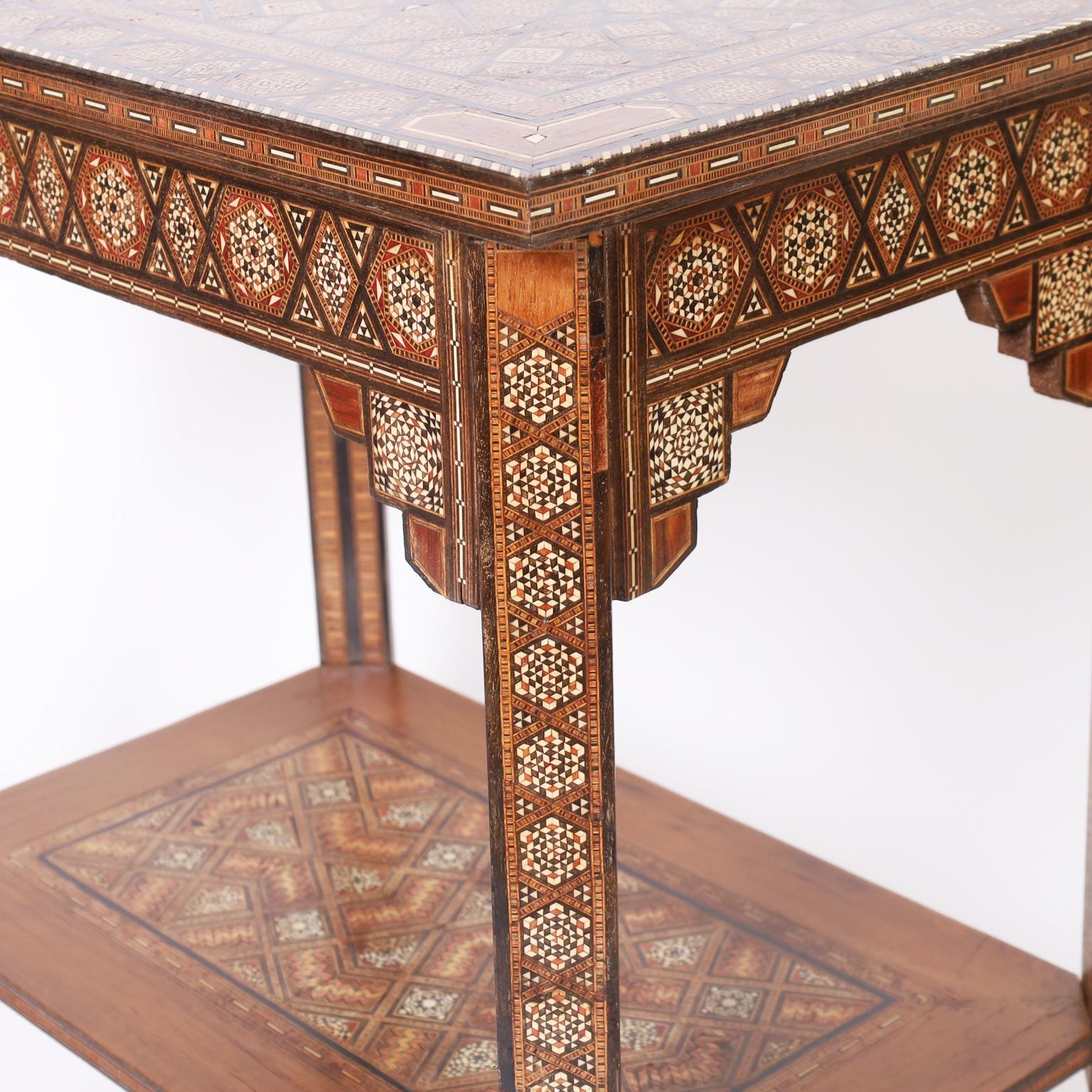 Pair of Moroccan Inlaid Two Tiered Stands 1