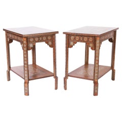 Pair of Moroccan Inlaid Two Tiered Stands