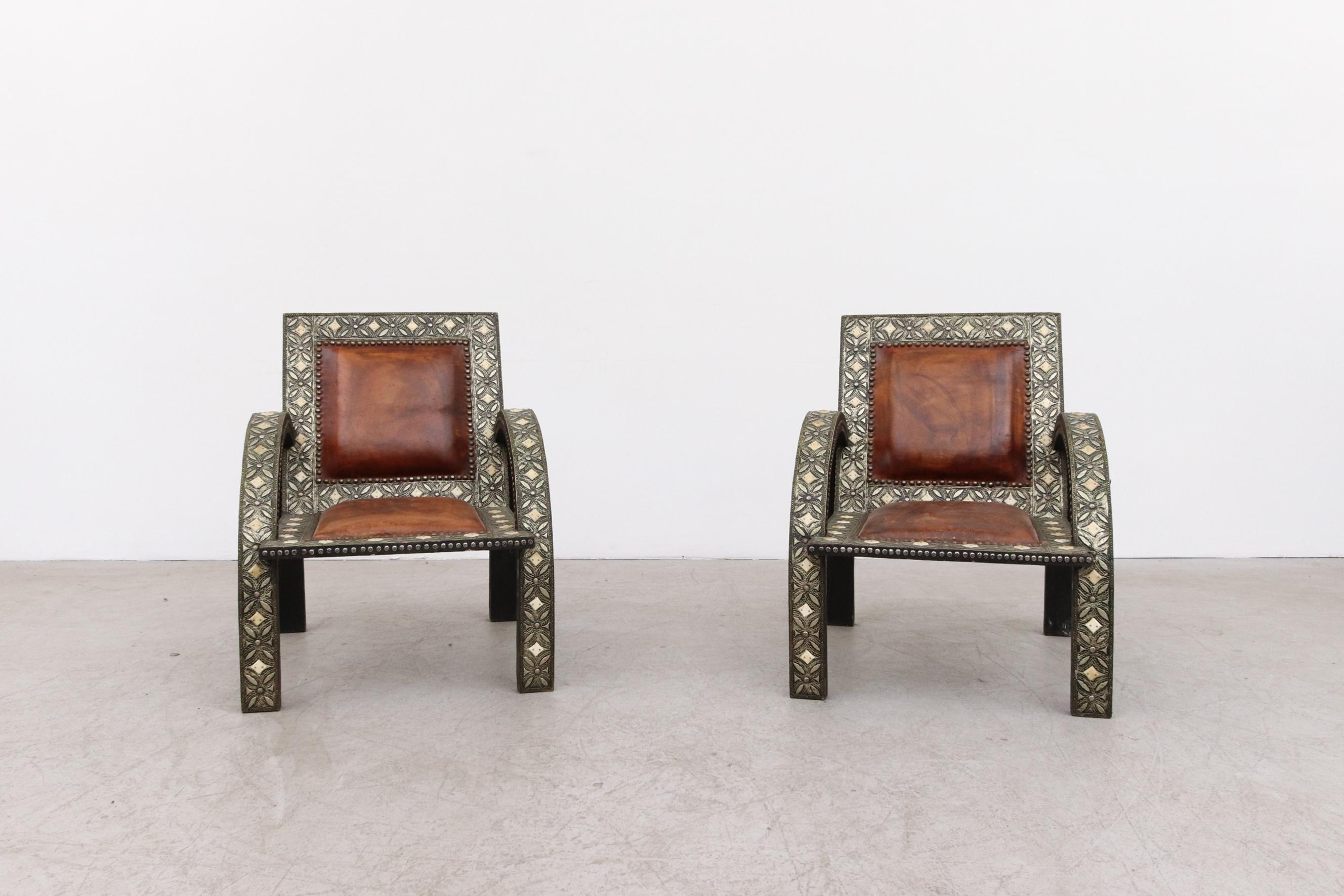 Pair of Moroccan Inlay Lounge Chairs In Good Condition In Los Angeles, CA