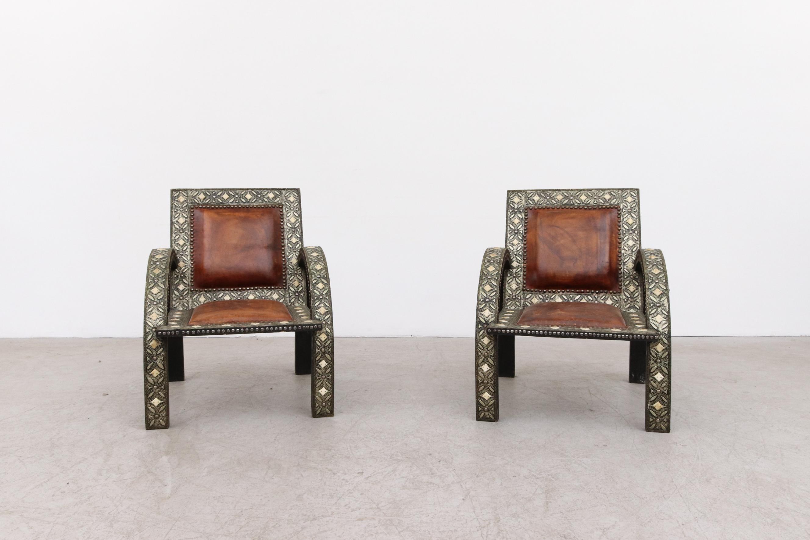 Pair of Moroccan Inlay Lounge Chairs In Good Condition In Los Angeles, CA