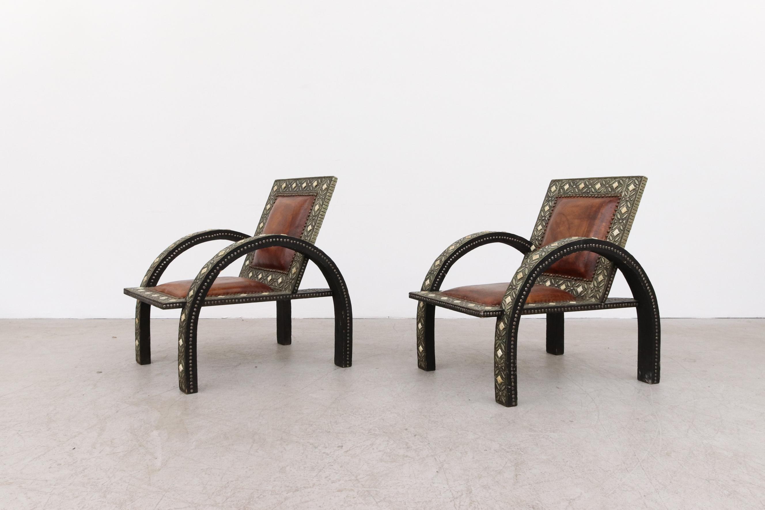 20th Century Pair of Moroccan Inlay Lounge Chairs