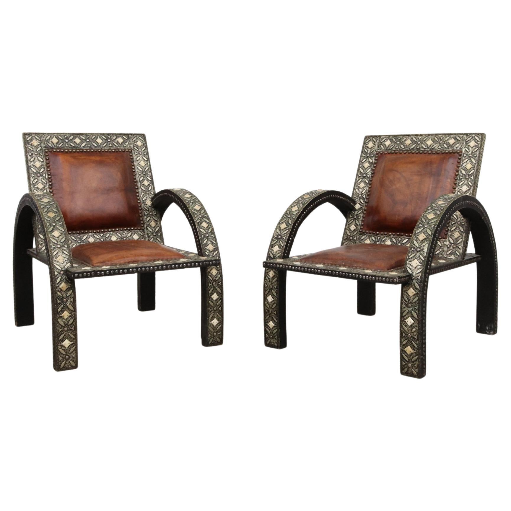 Pair of Moroccan Inlay Lounge Chairs