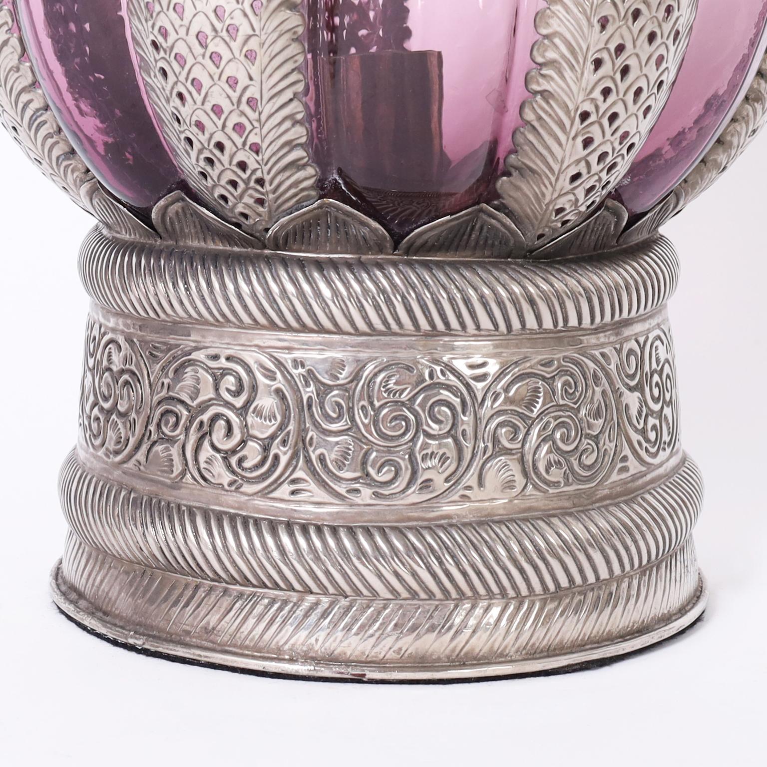 Métal Paire de lanternes marocaines à couvercle en verre et métal en vente