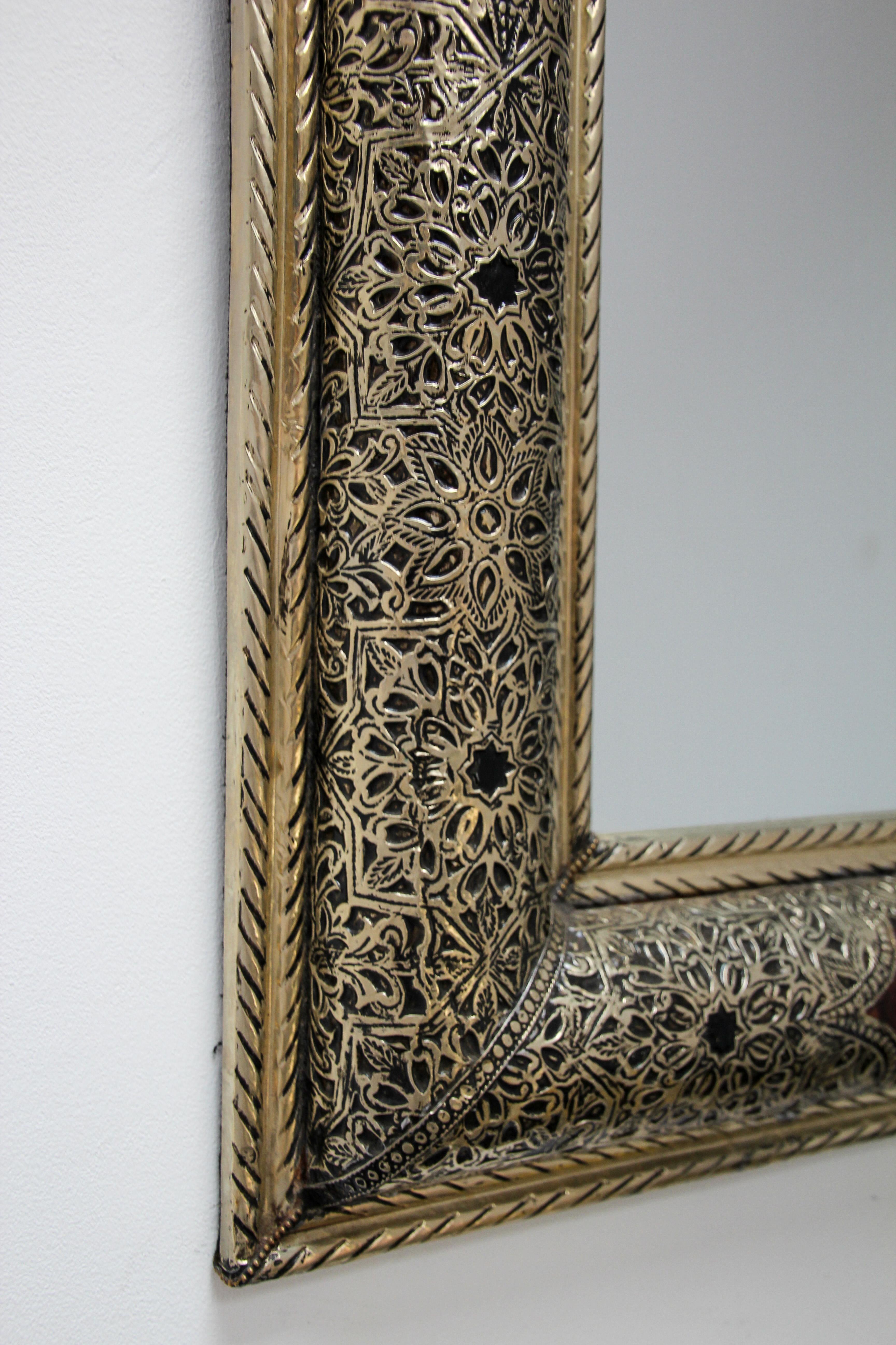 Pair of Moroccan Mirrors with Silvered Metal and Leather Wrapped 1