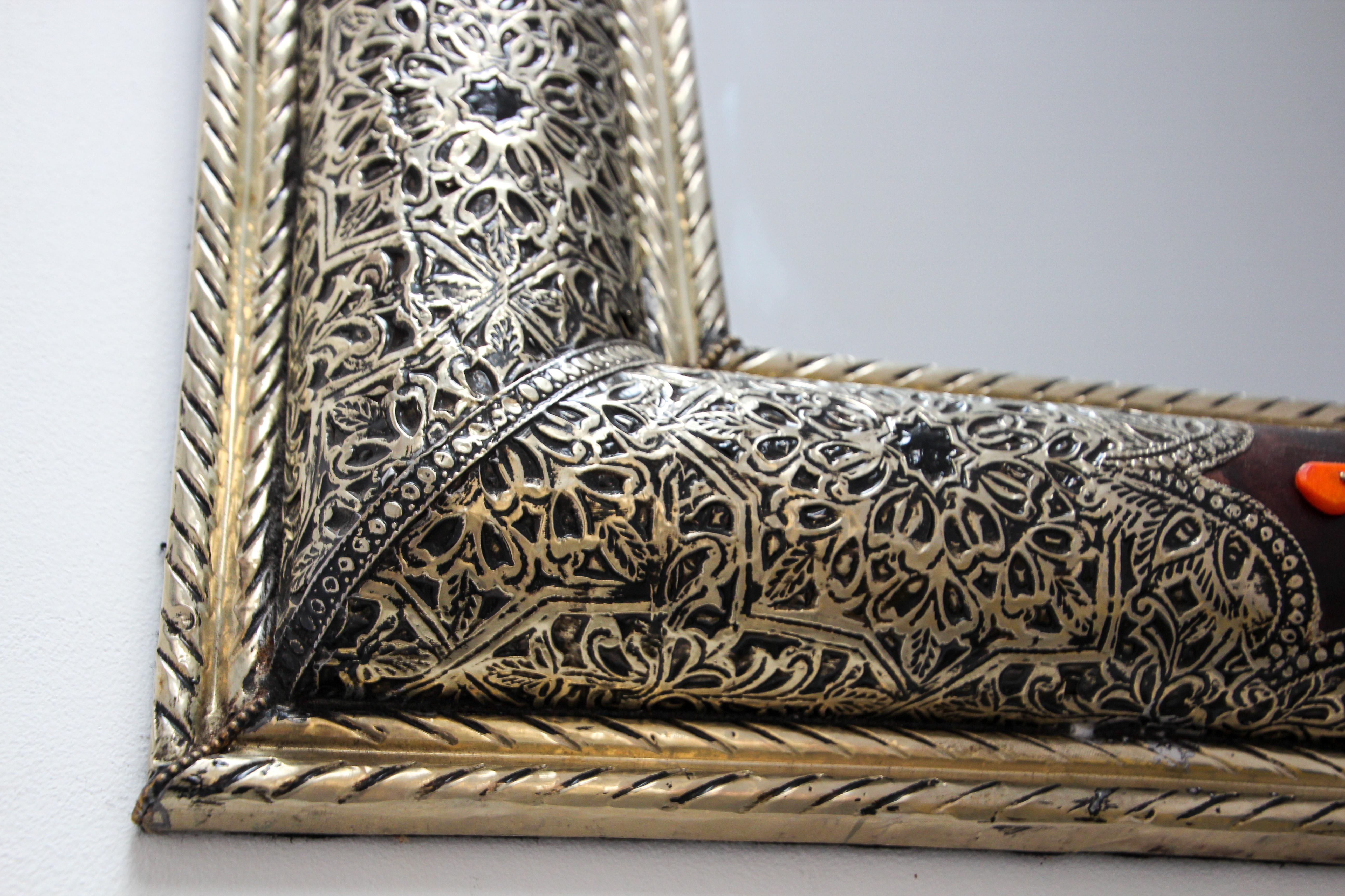 Pair of Moroccan Mirrors with Silvered Metal and Leather Wrapped 2