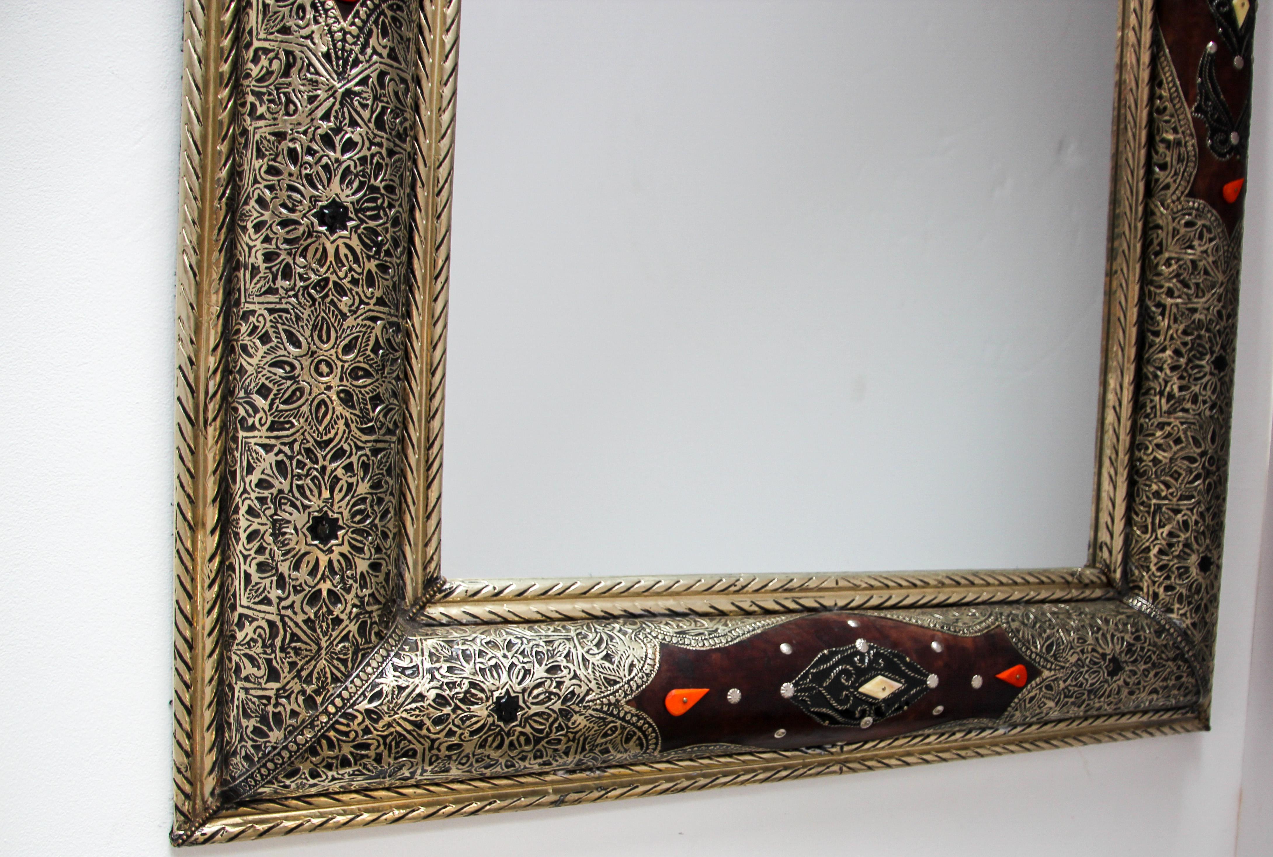 Pair of Moroccan Mirrors with Silvered Metal and Leather Wrapped 4