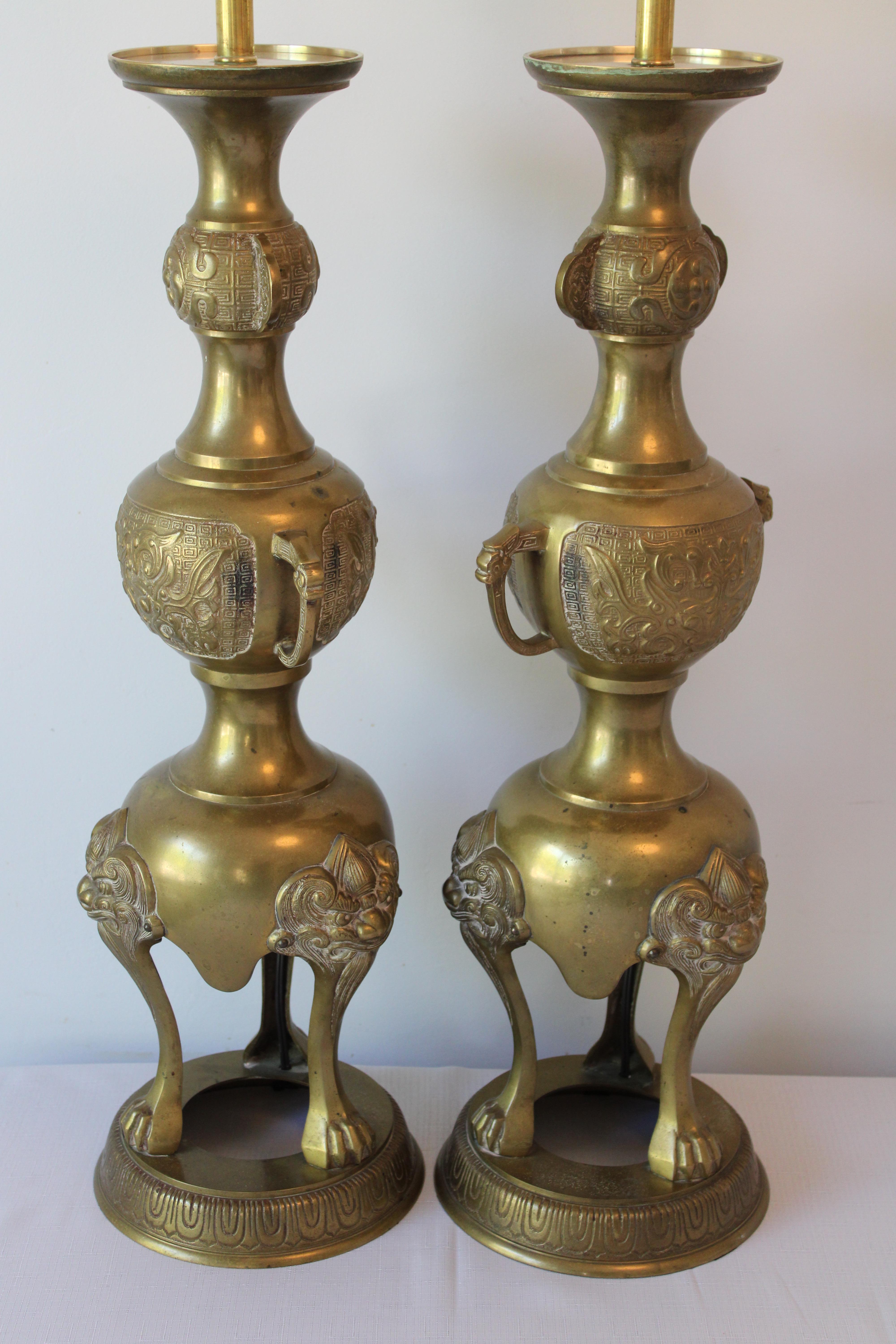 Bohemian Pair of Moroccan Moorish Brass Lamps