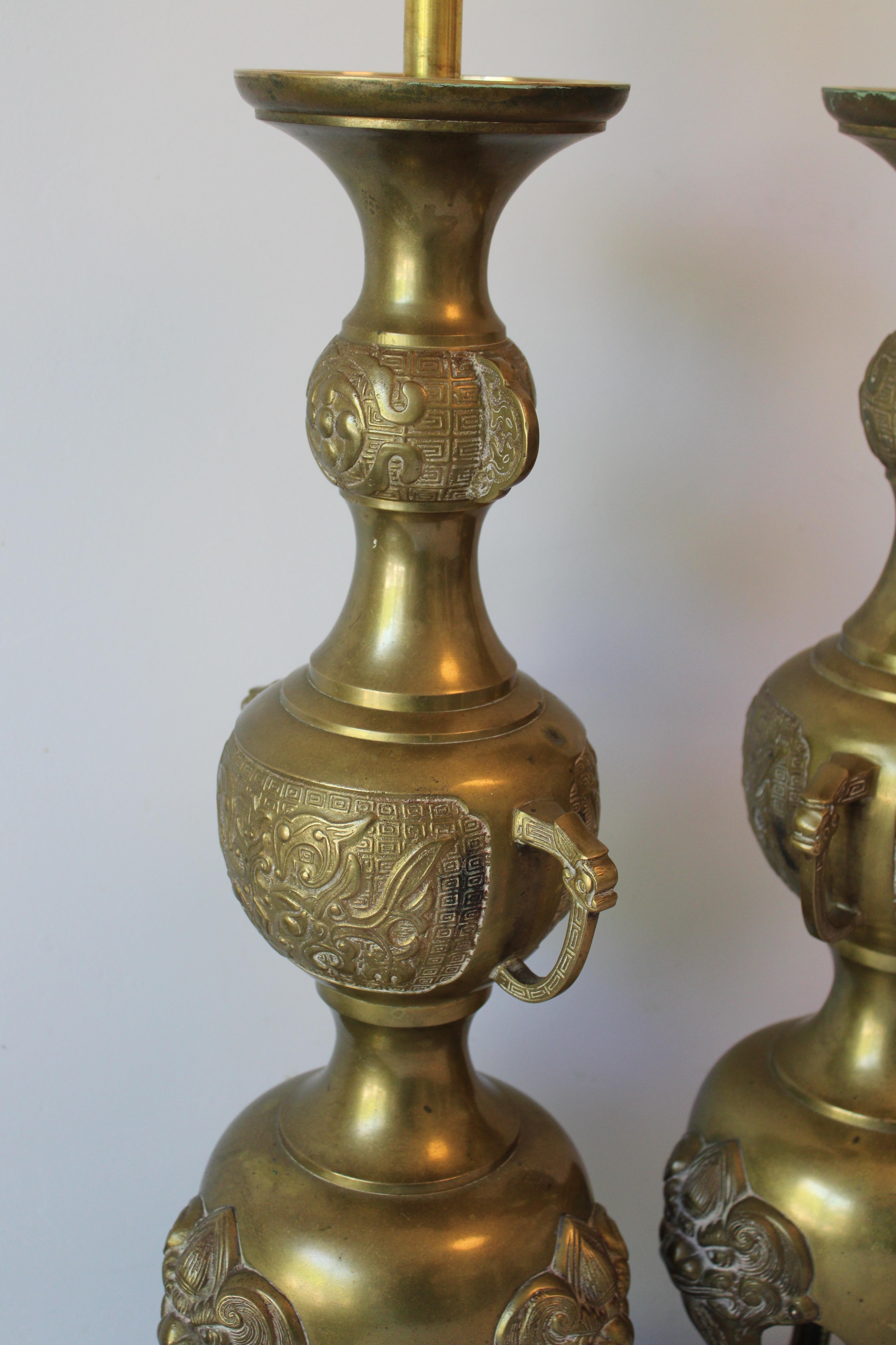 Pair of Moroccan Moorish Brass Lamps In Good Condition In Palm Springs, CA