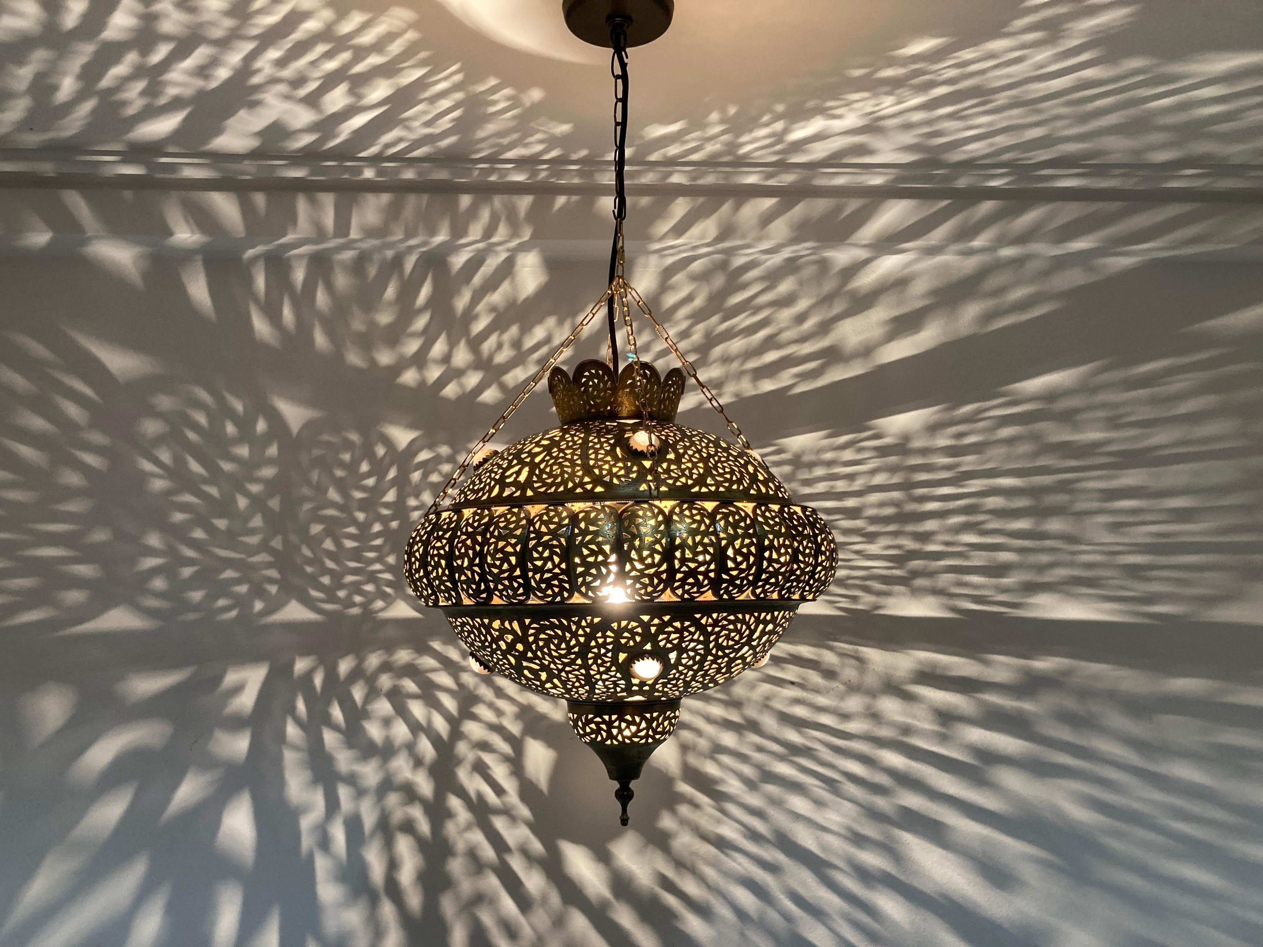 Pair of Moroccan Moorish Brass Light Pendants in Alberto Pinto Style 6