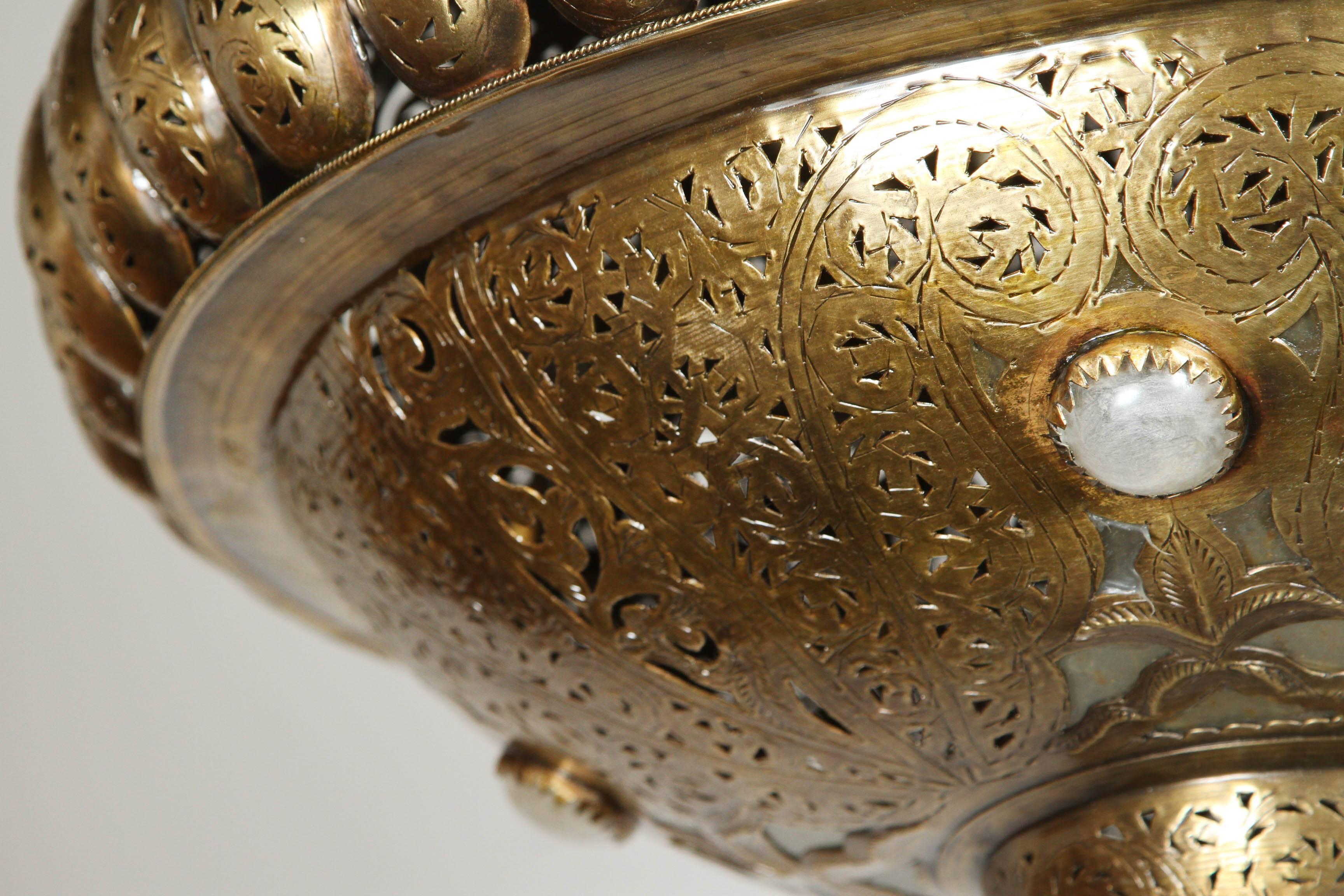 Pair of Moroccan Moorish Brass Light Pendants in Alberto Pinto Style 2