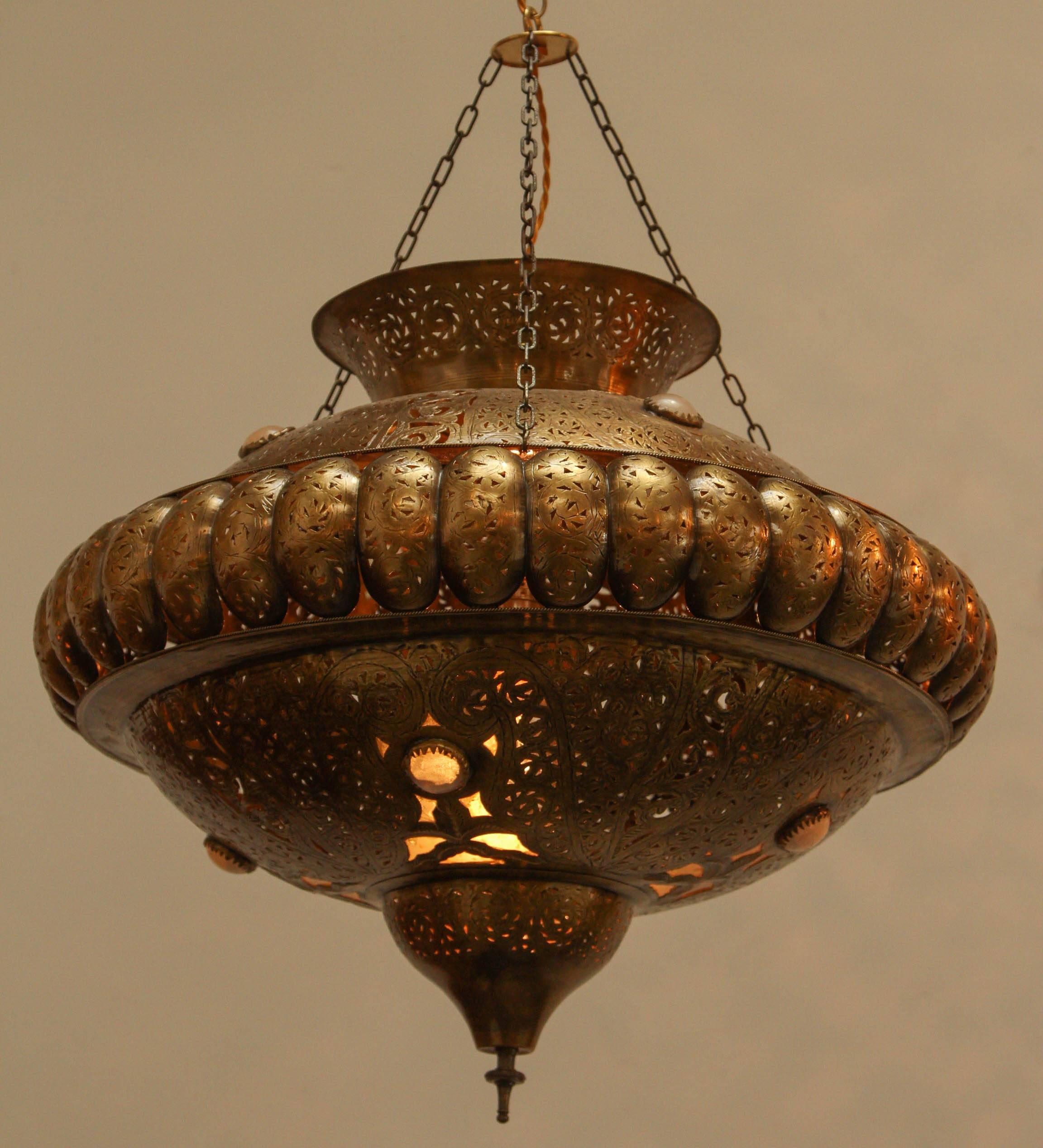 Pair of Moroccan Moorish Brass Light Pendants in Alberto Pinto Style 4