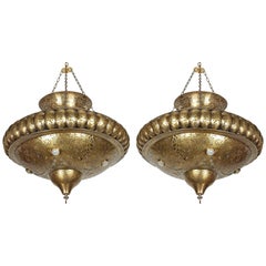 Pair of Moroccan Moorish Brass Light Pendants in Alberto Pinto Style