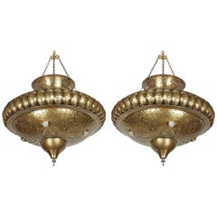 Pair of Moroccan Moorish Brass Light Pendants in Alberto Pinto Style