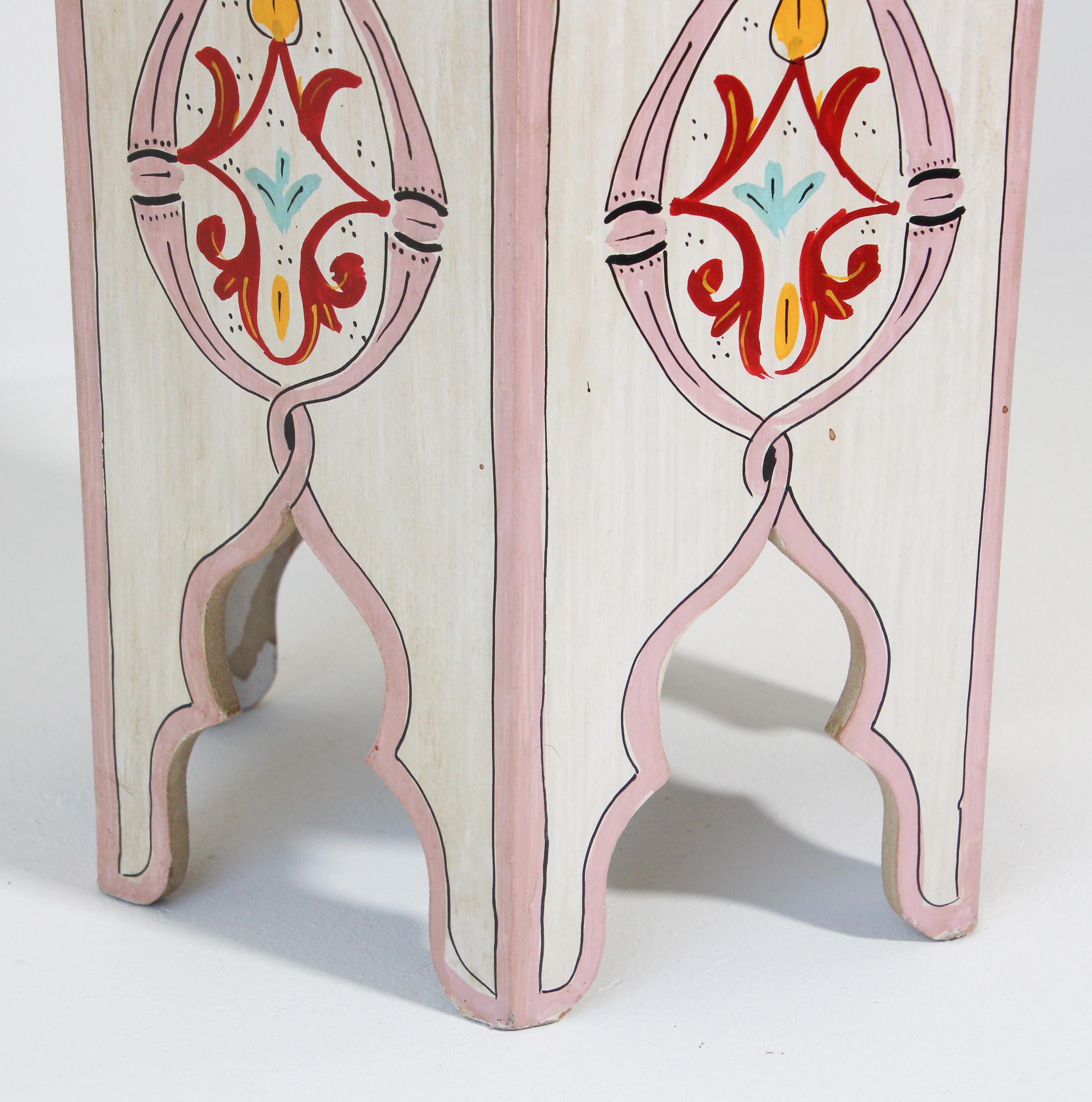 Pair of Moroccan Moorish Ivory Hand Painted Side Tables 3