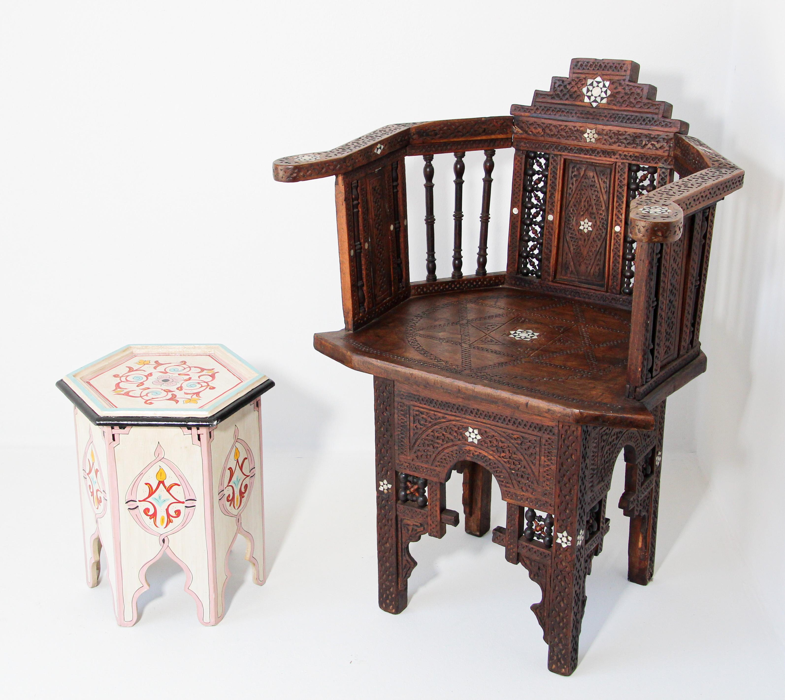 Pair of Moroccan Moorish Ivory Hand Painted Side Tables 4