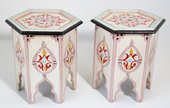 Pair of Moroccan Moorish Ivory Hand Painted Side Tables