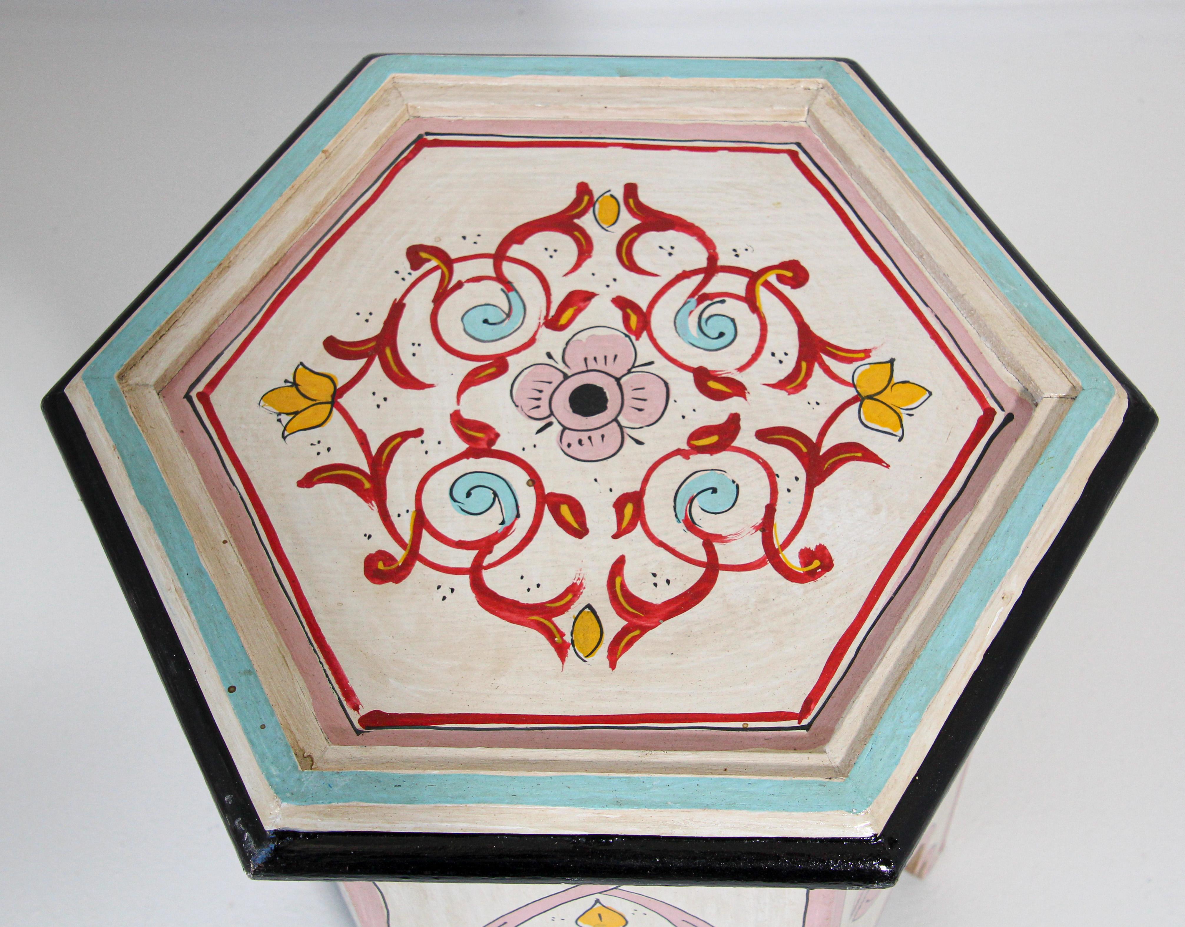 Pair of Moroccan Moorish Ivory Hand Painted Side Tables In Good Condition In North Hollywood, CA