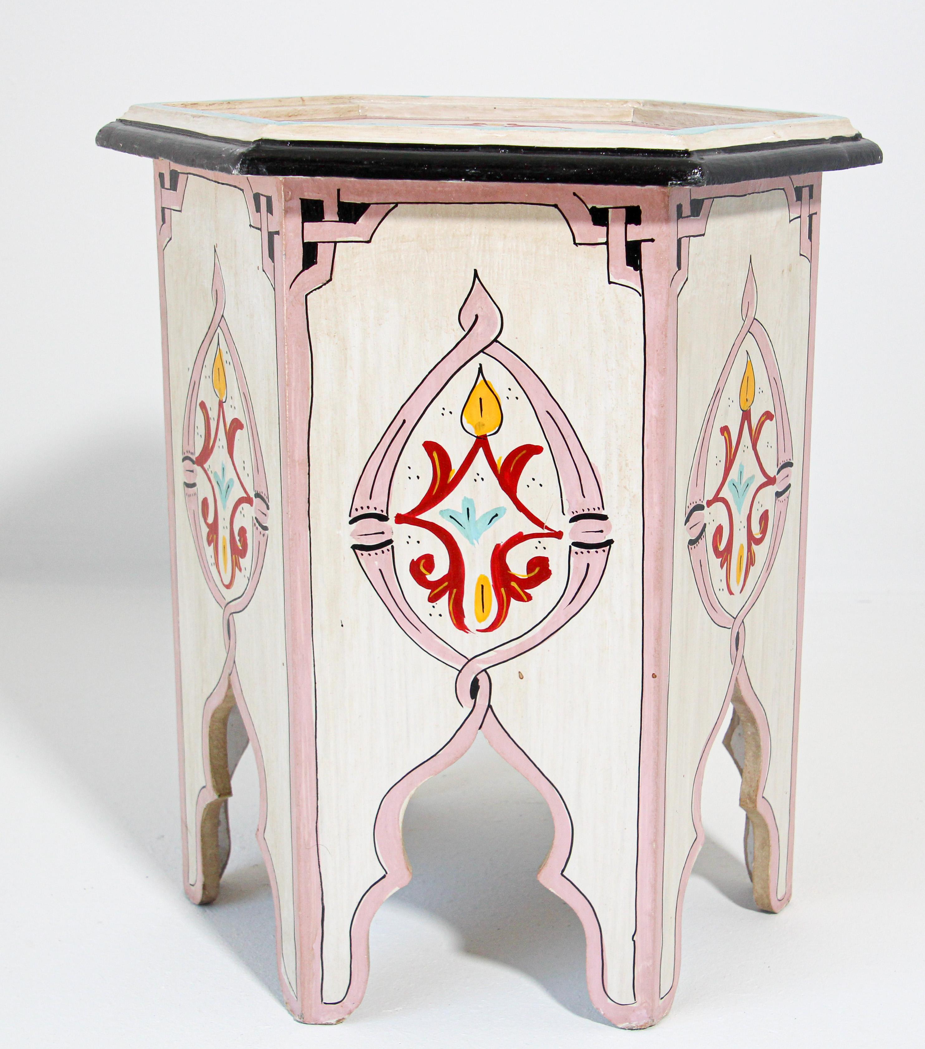20th Century Pair of Moroccan Moorish Ivory Hand Painted Side Tables
