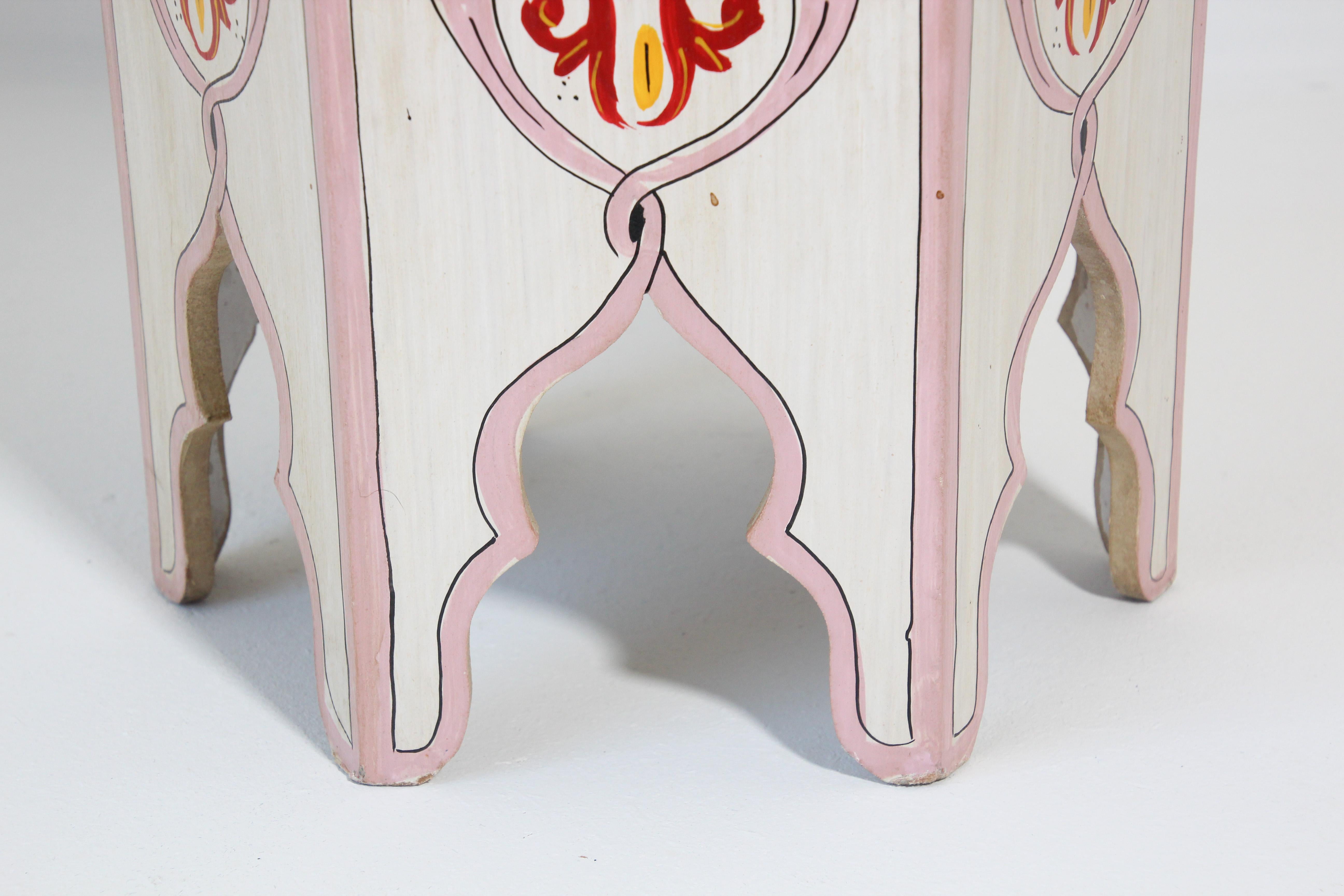 Wood Pair of Moroccan Moorish Ivory Hand Painted Side Tables