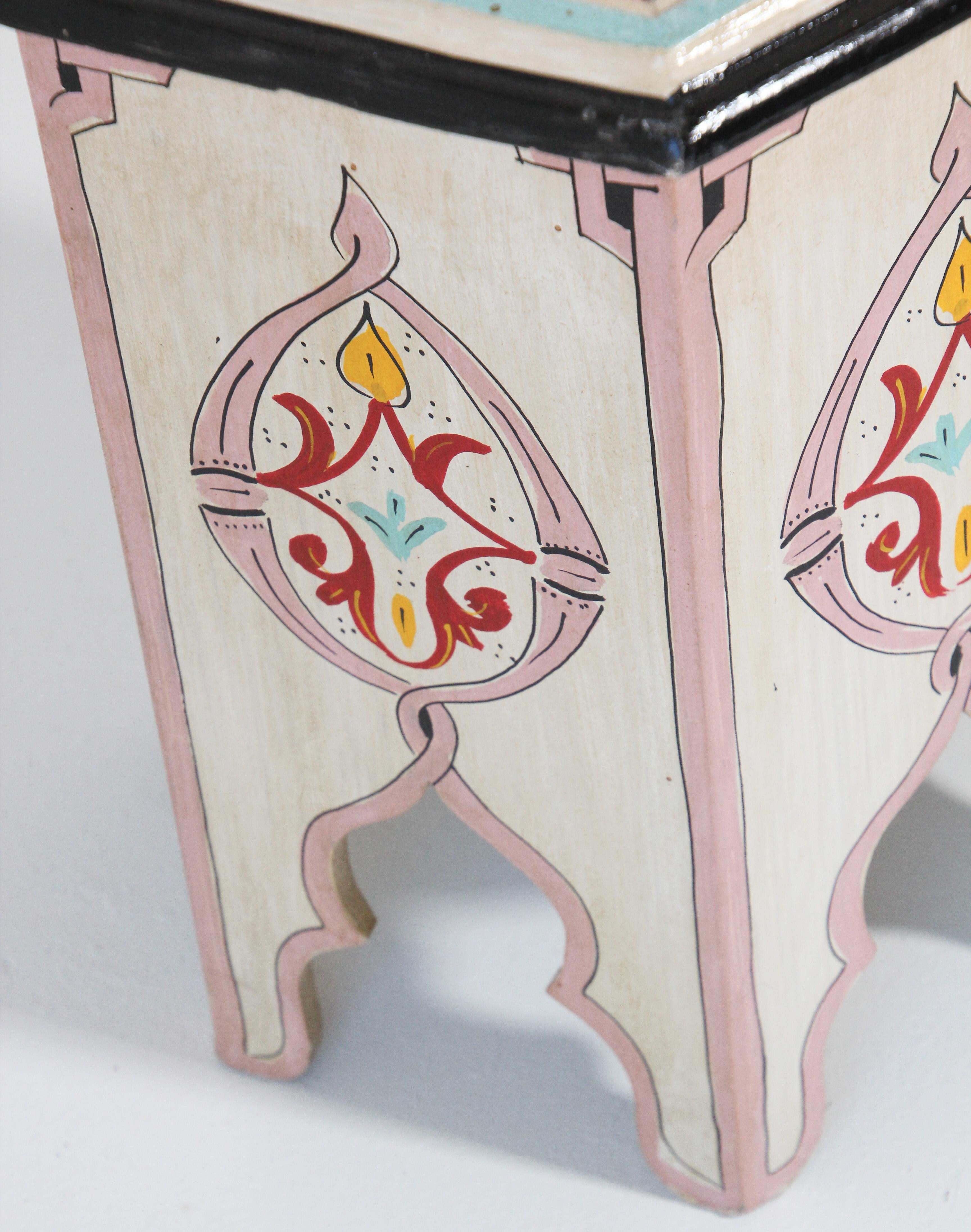 Pair of Moroccan Moorish Ivory Hand Painted Side Tables 2