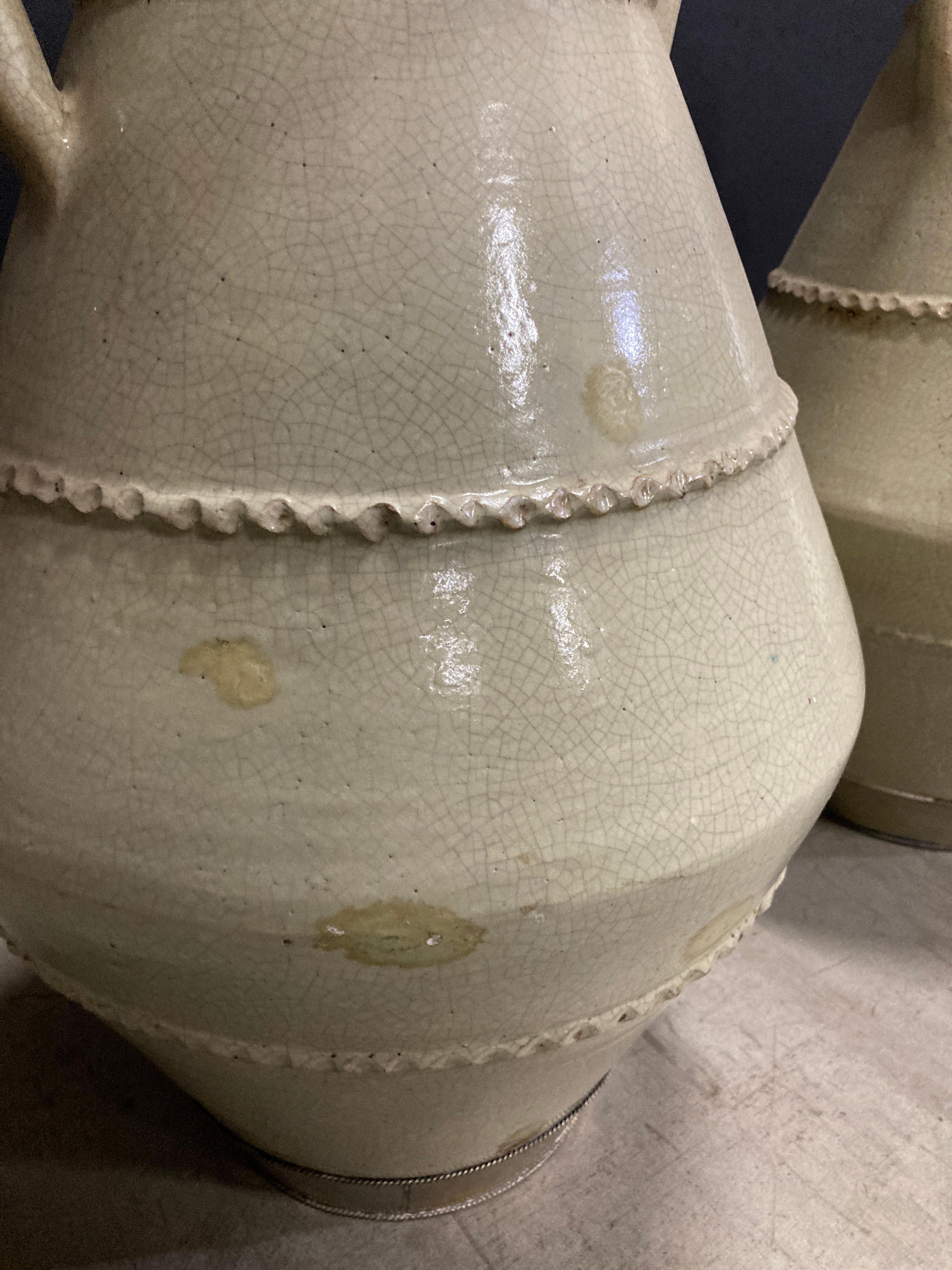 Moroccan Moorish Olive Jars from Fez, White Crackled Ivory Color 5