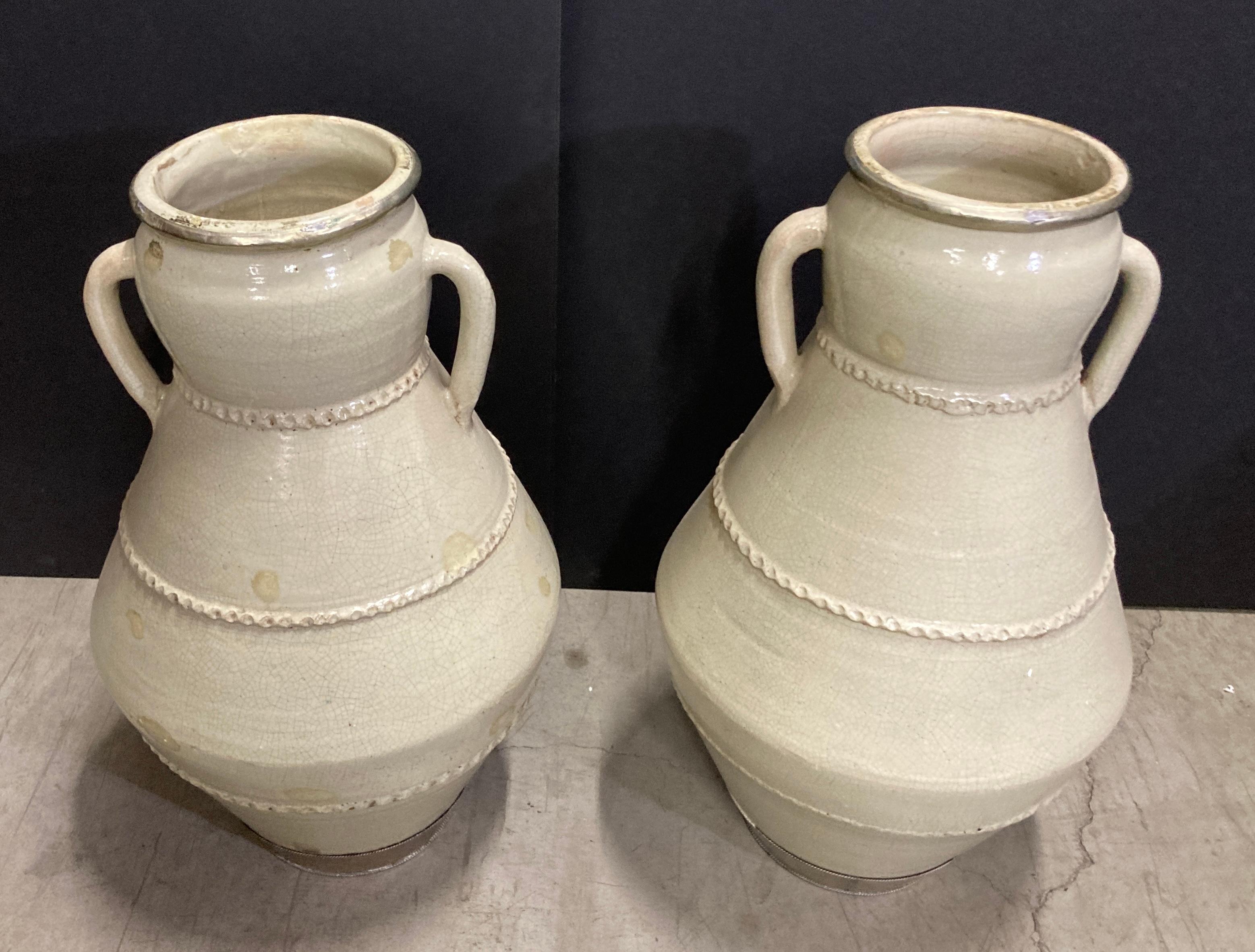 Hand-Crafted Moroccan Moorish Olive Jars from Fez, White Crackled Ivory Color