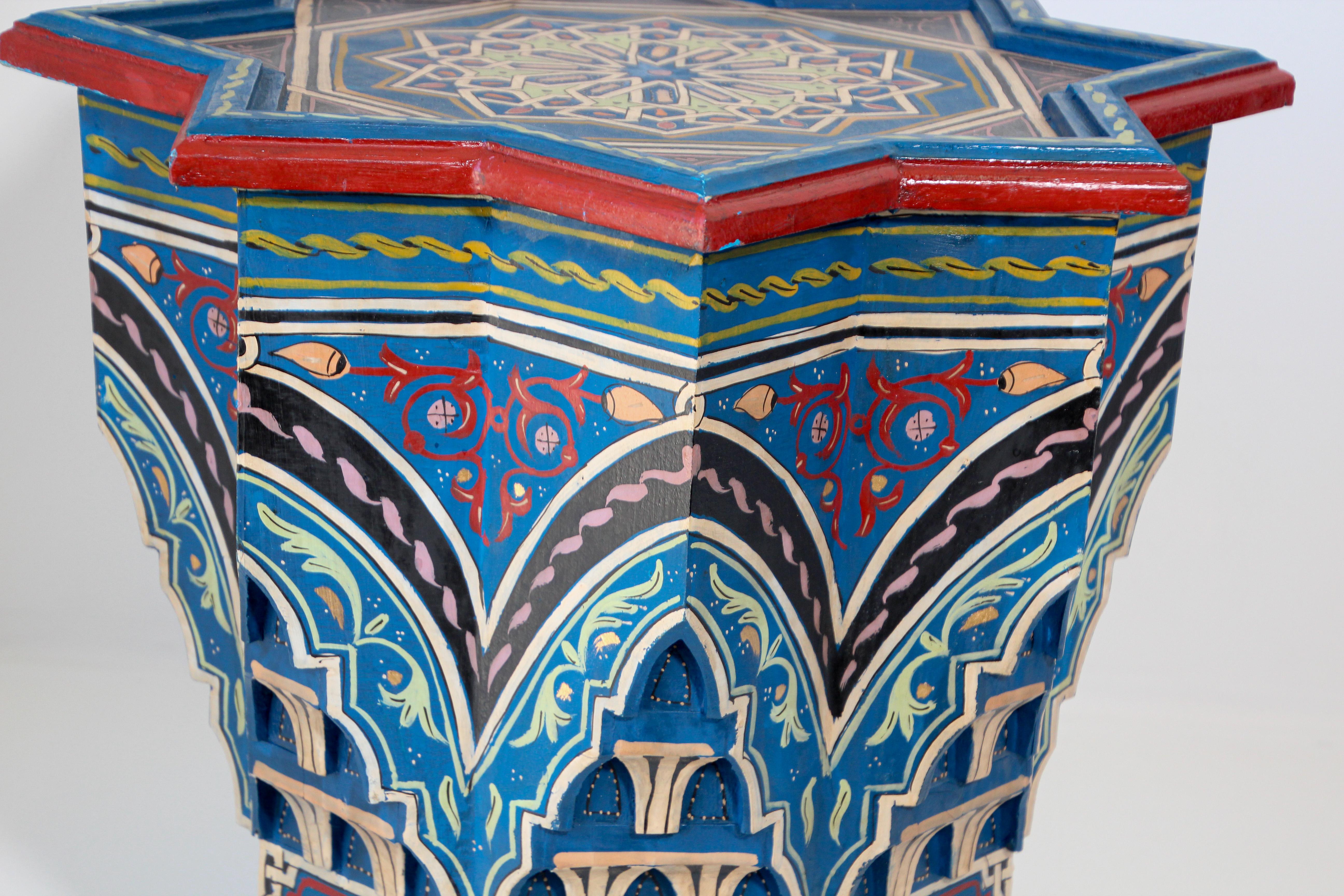 Pair of Moroccan Moorish Star Shape Blue Side Tables 4