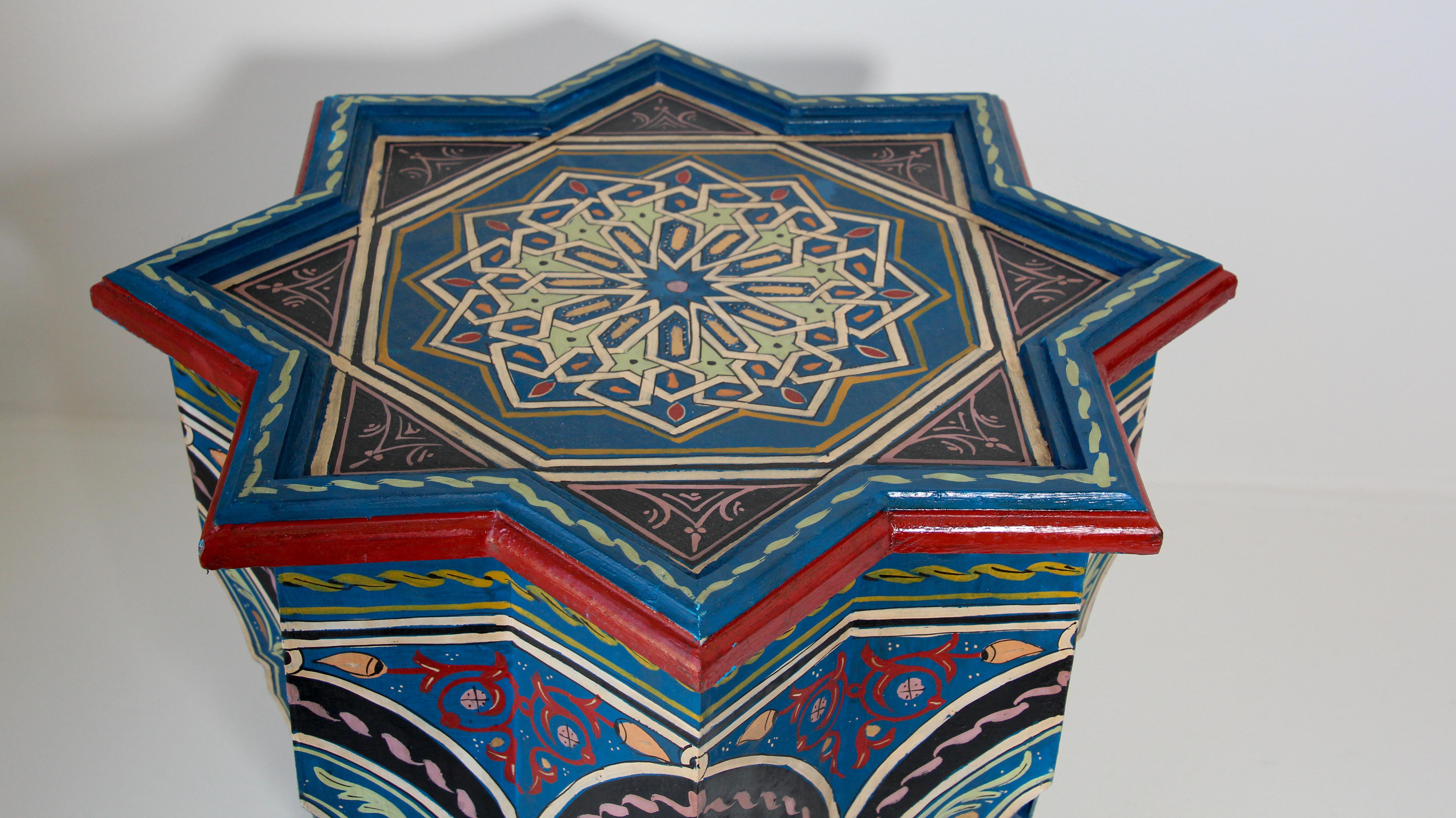 Pair of Moroccan Moorish Star Shape Blue Side Tables 7