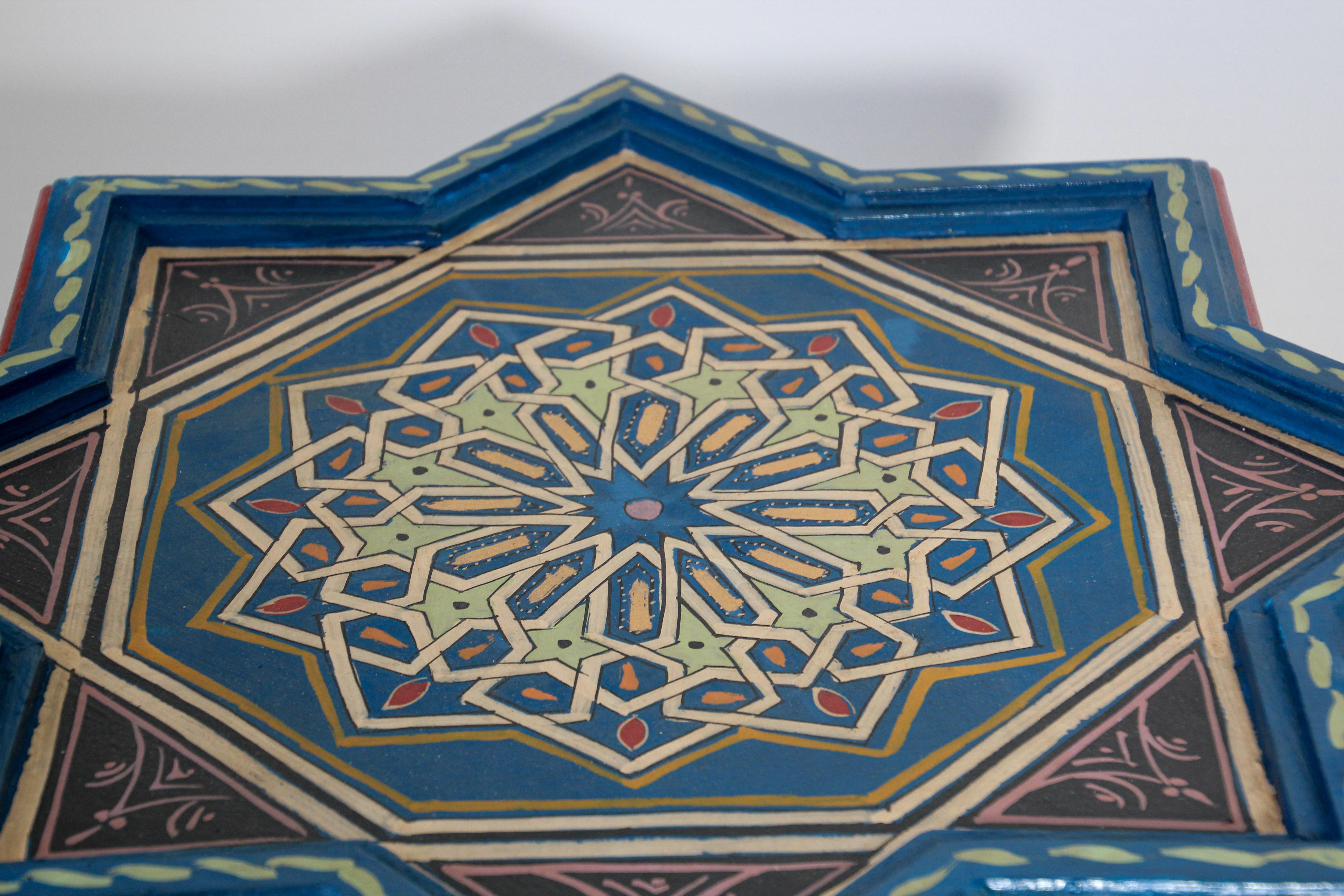 Pair of Moroccan Moorish Star Shape Blue Side Tables 8