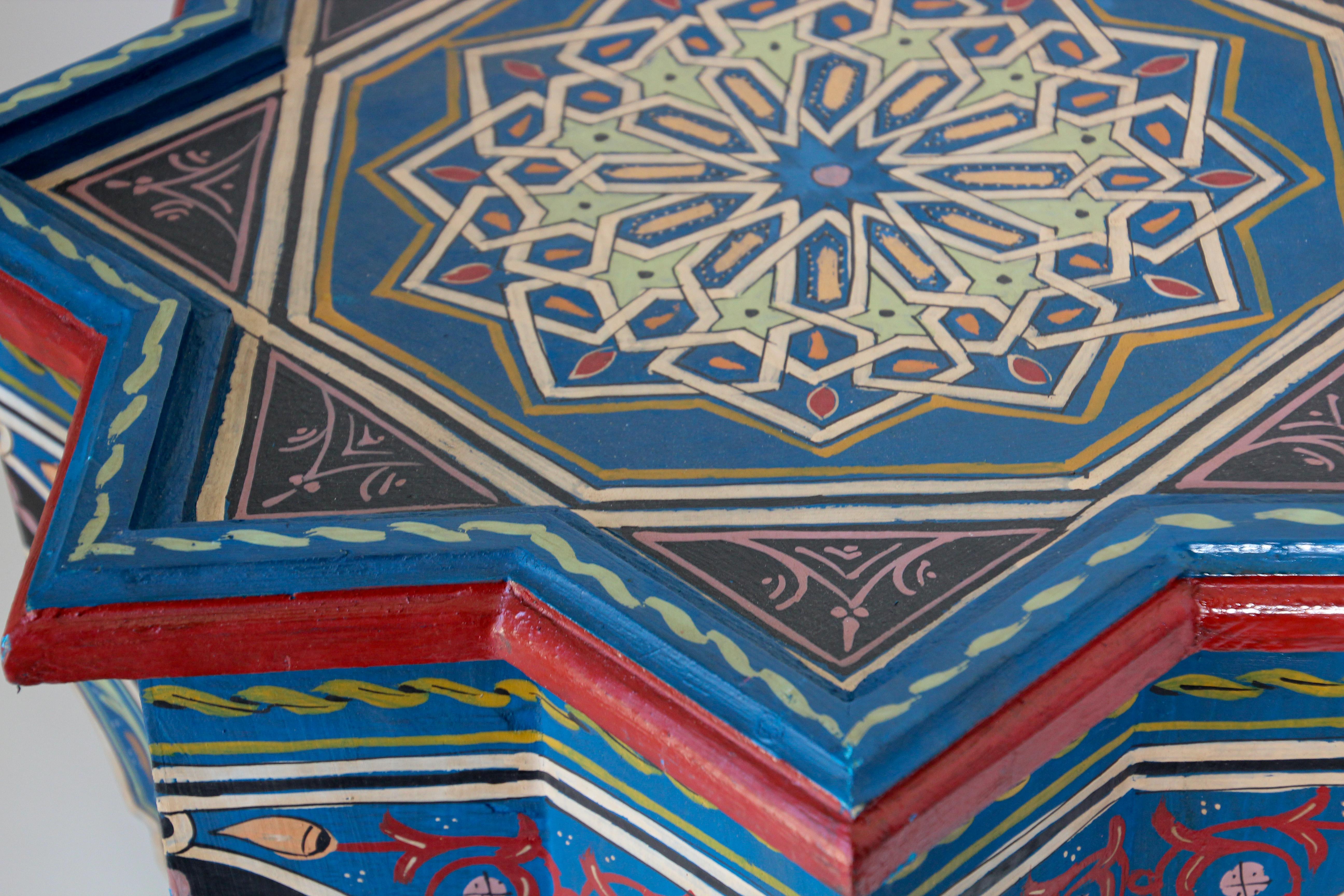 Pair of Moroccan Moorish Star Shape Blue Side Tables 9