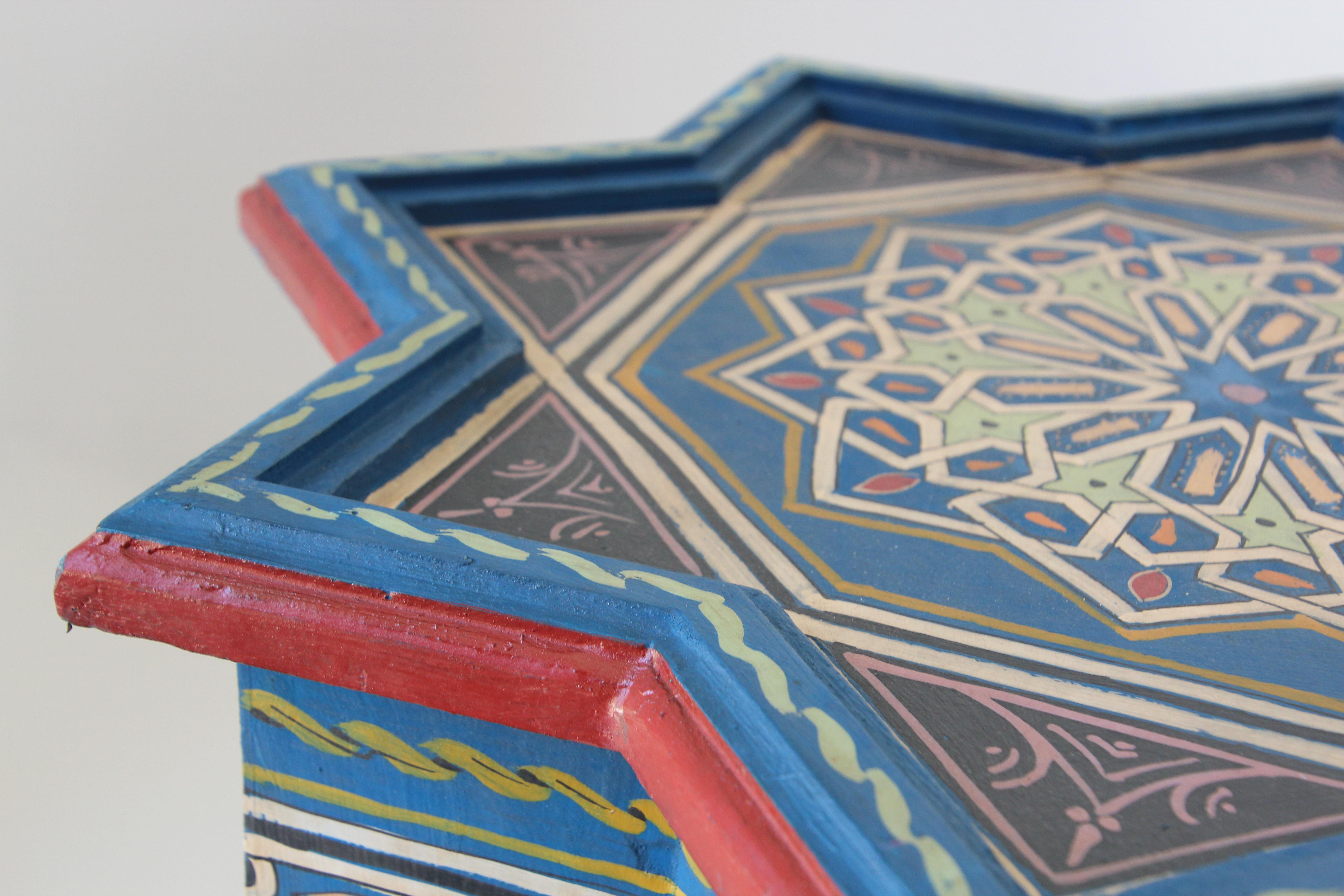 Pair of Moroccan Moorish Star Shape Blue Side Tables 10