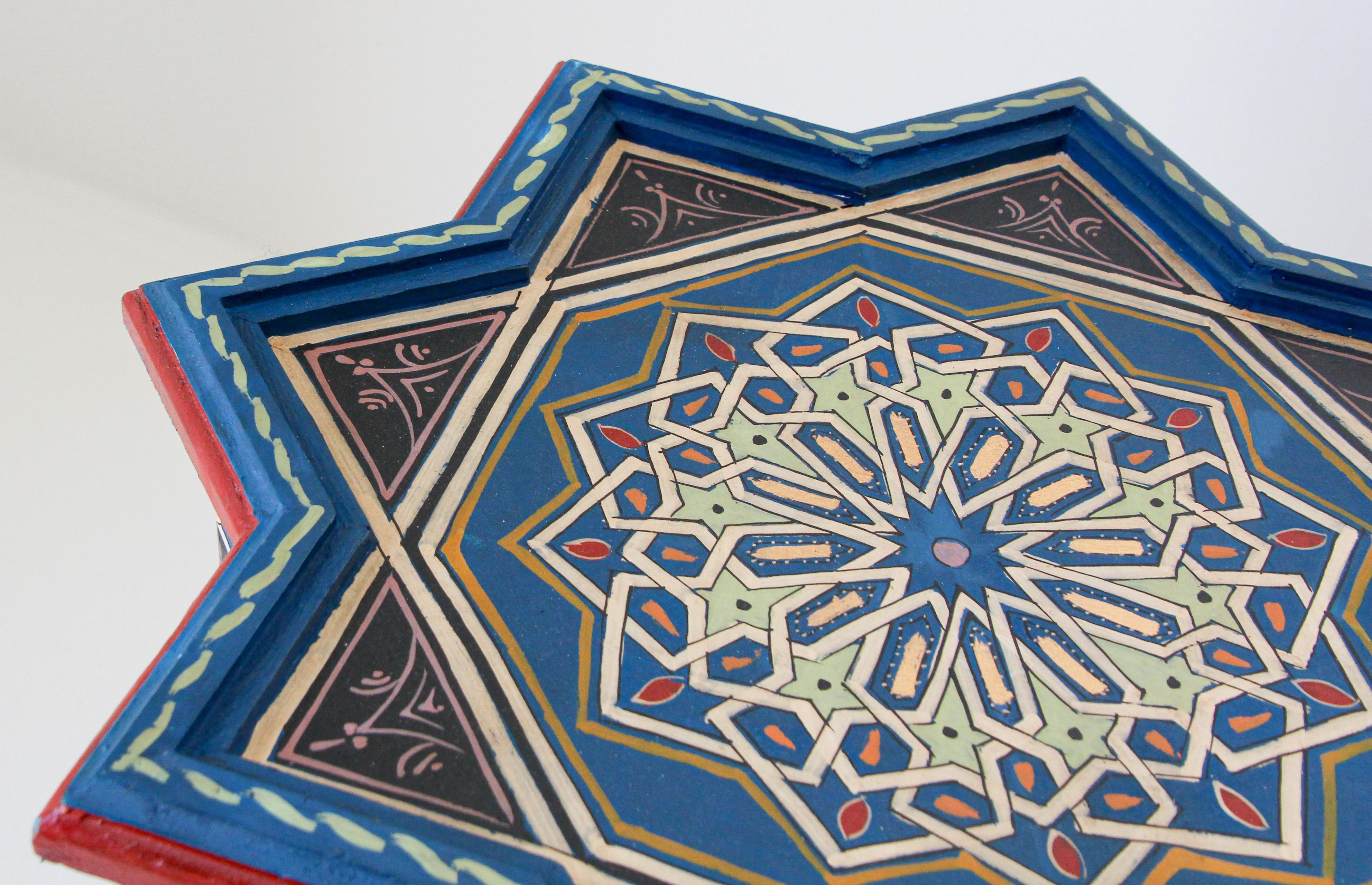 Pair of Moroccan Moorish Star Shape Blue Side Tables 11