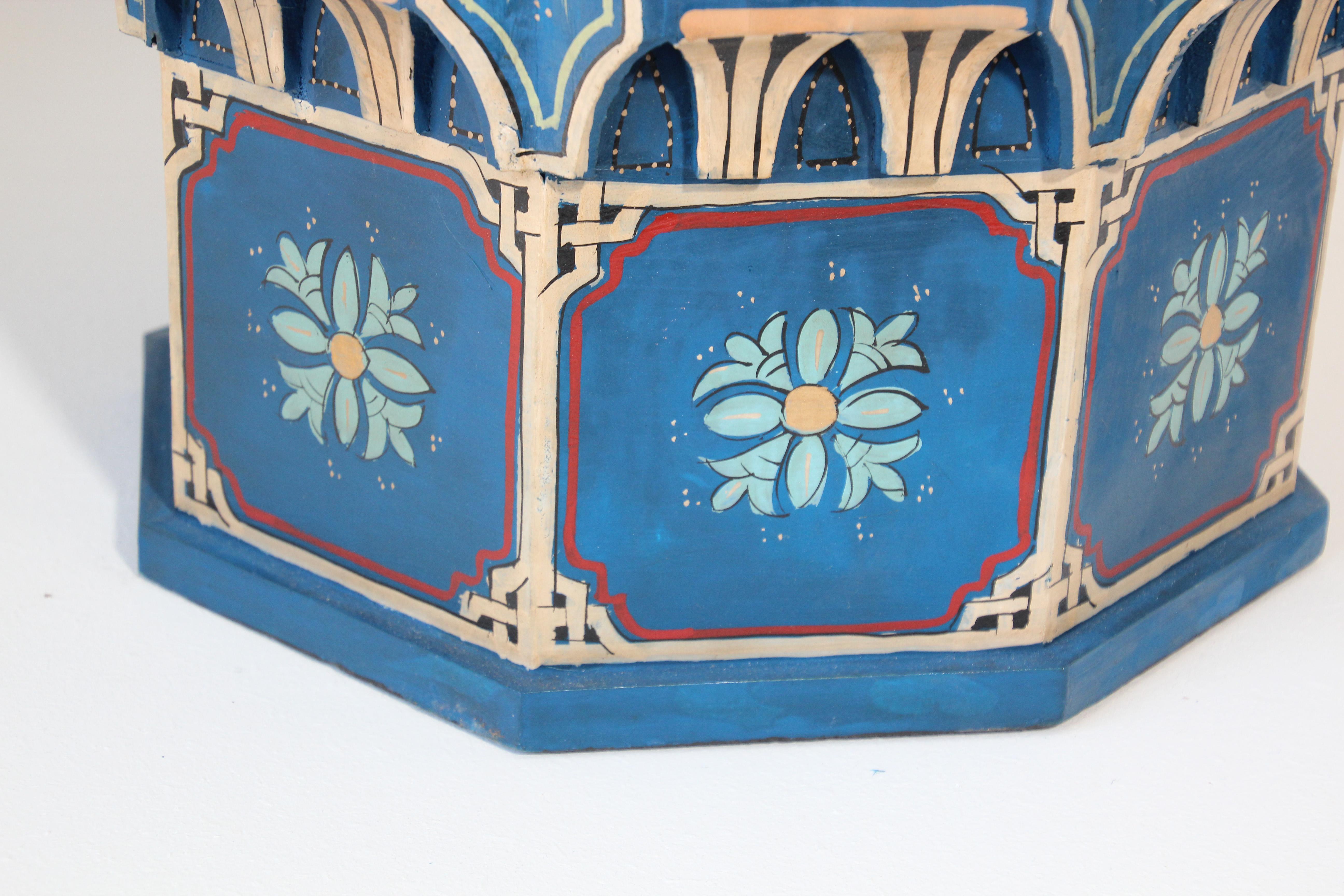 Pair of Moroccan Moorish Star Shape Blue Side Tables 13