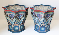 Pair of Moroccan Moorish Star Shape Blue Side Tables