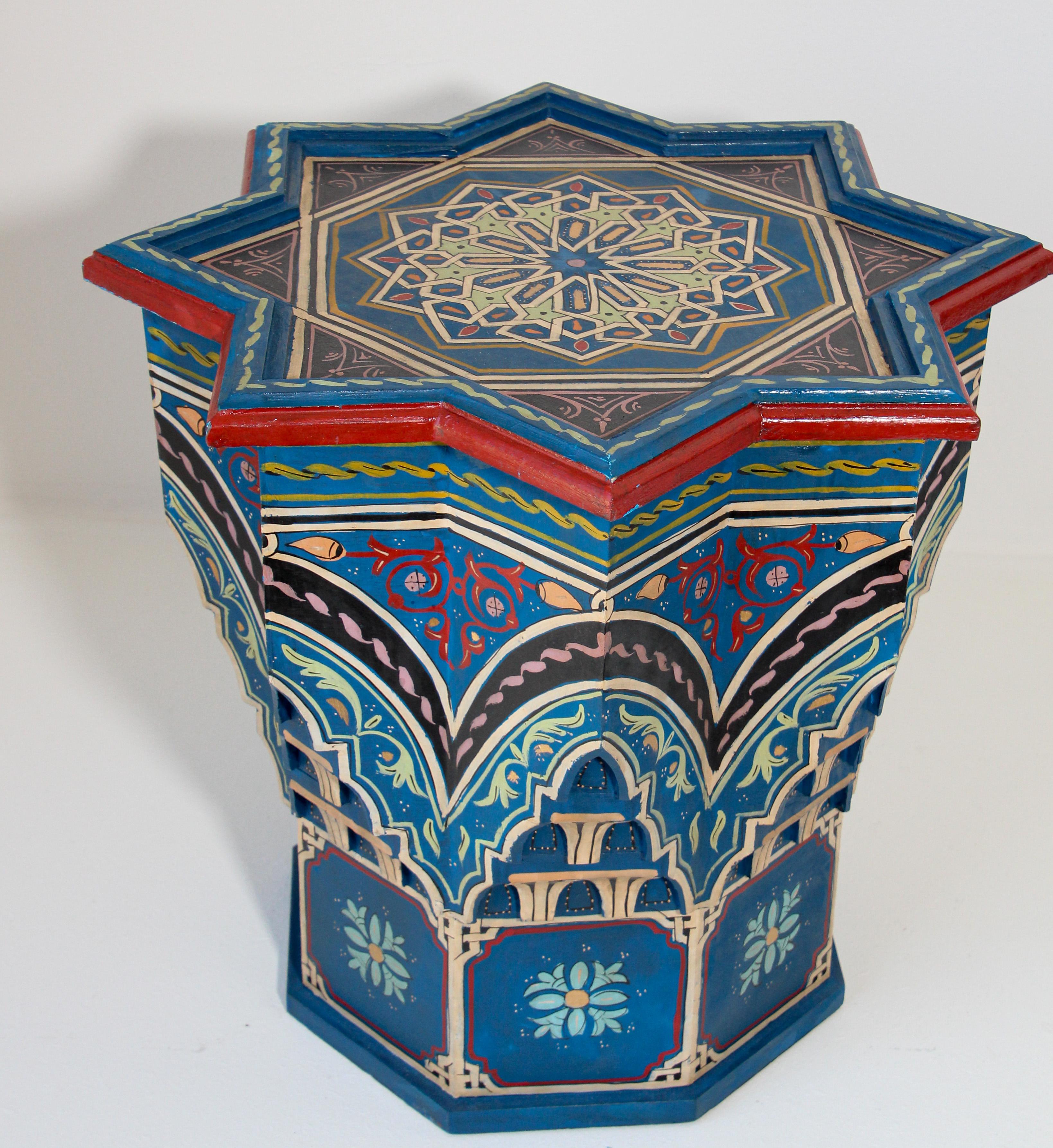 Pair of Moroccan Moorish Star Shape Blue Side Tables 3